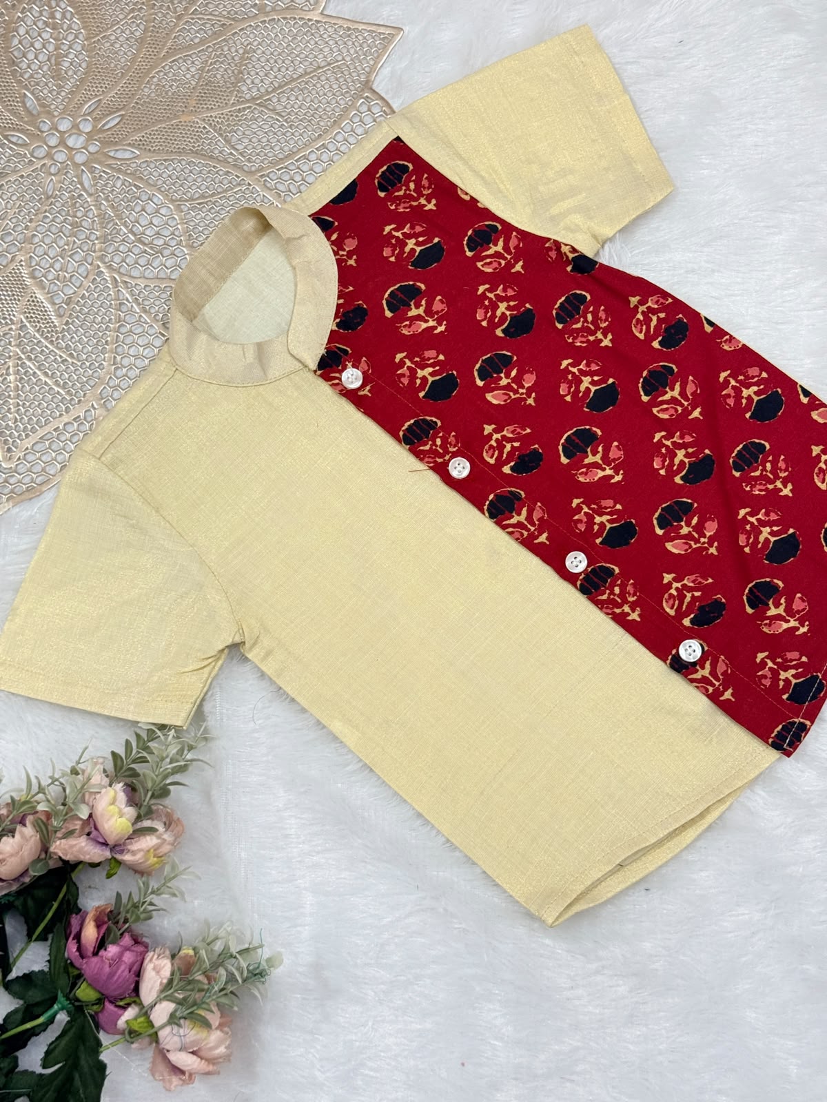 ONAM2026 -016-RED AJRAKH KASAVU SHIRT