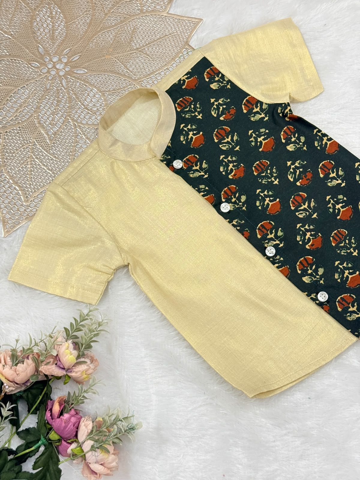 ONAM2026 -017-GREEN AJRAKH KASAVU SHIRT