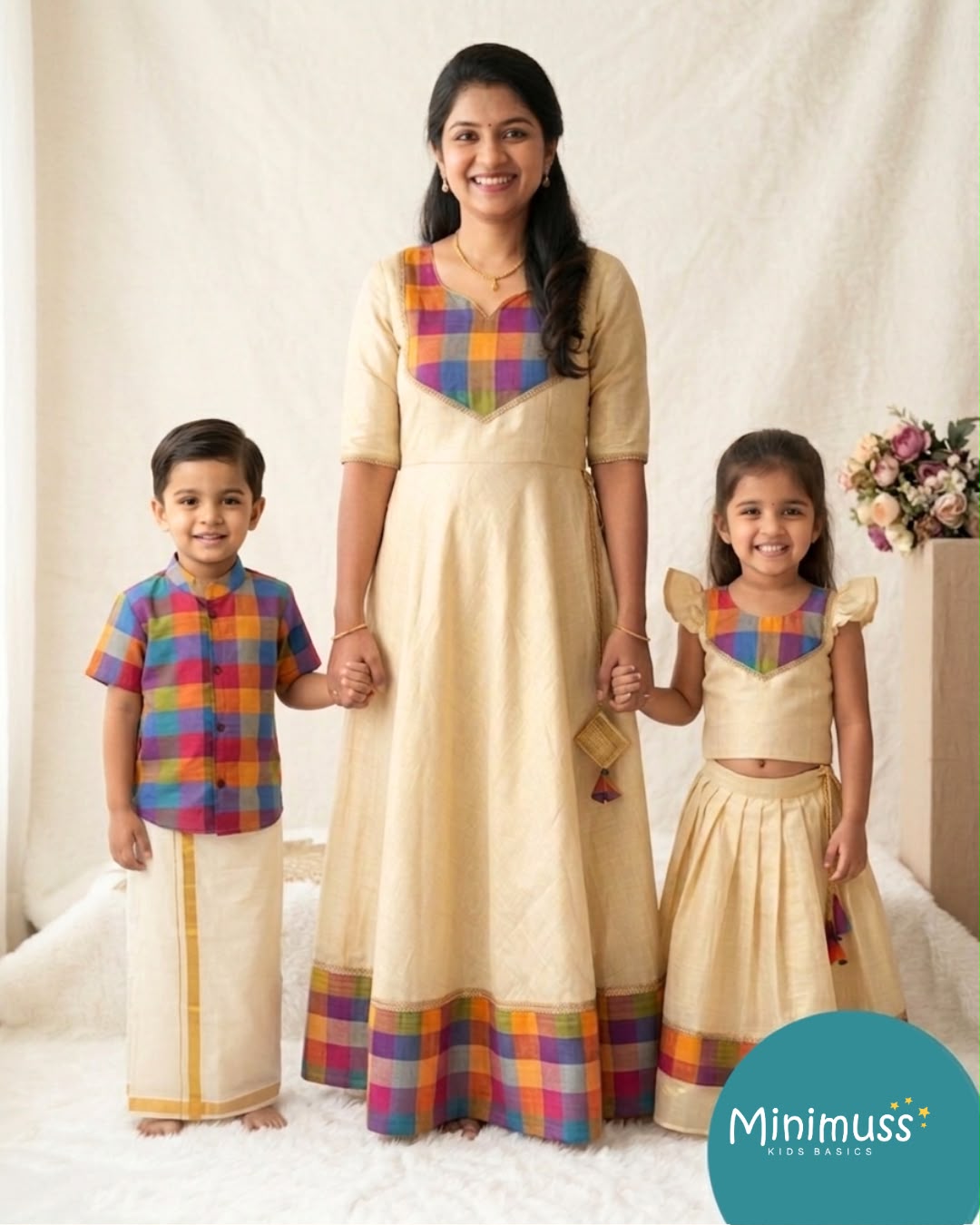 ONAM2026 -020 MADRAS CHECKS WITH KASAVU FROCK MOM DRESS