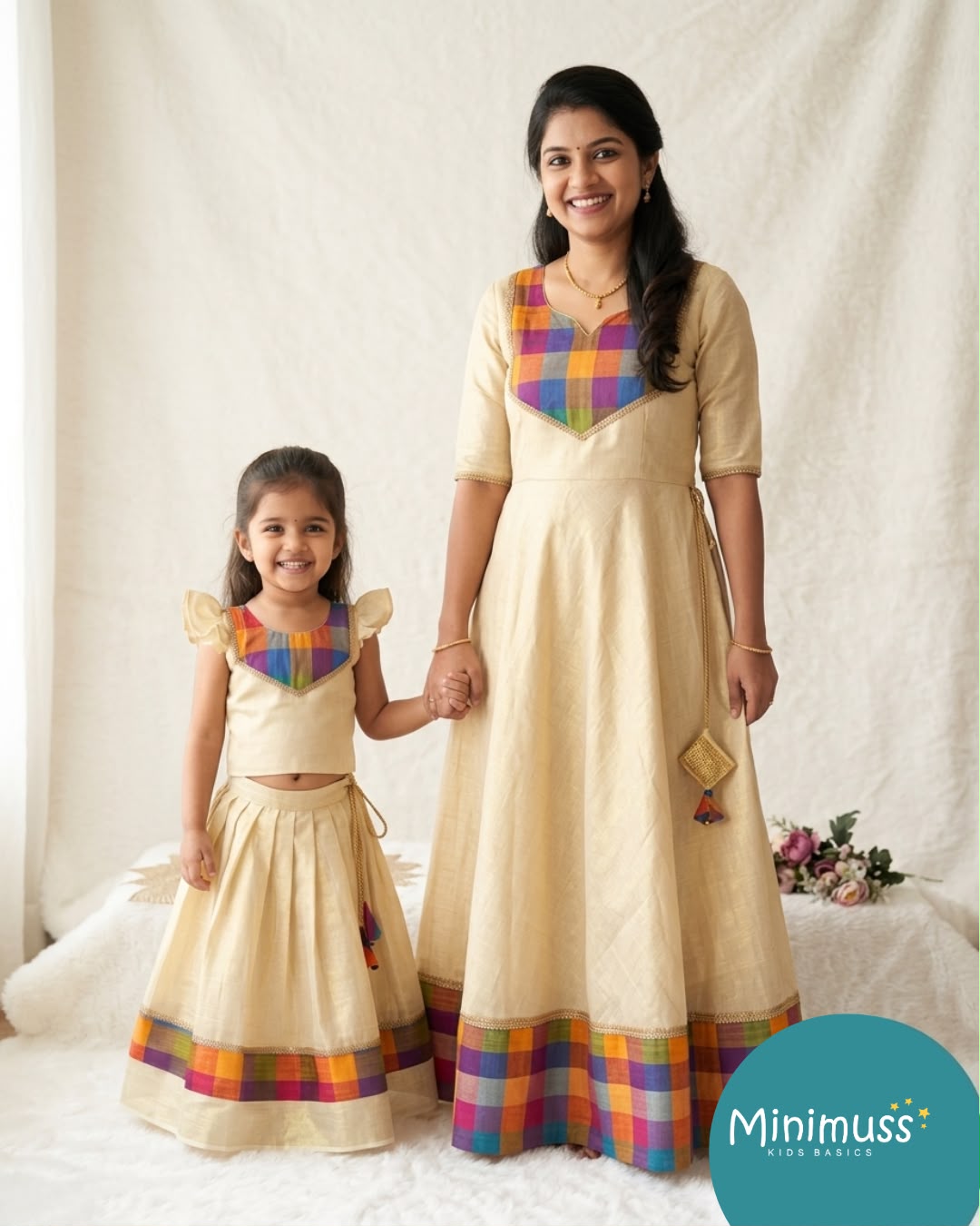 ONAM2026 -020 MADRAS CHECKS WITH KASAVU FROCK MOM DRESS