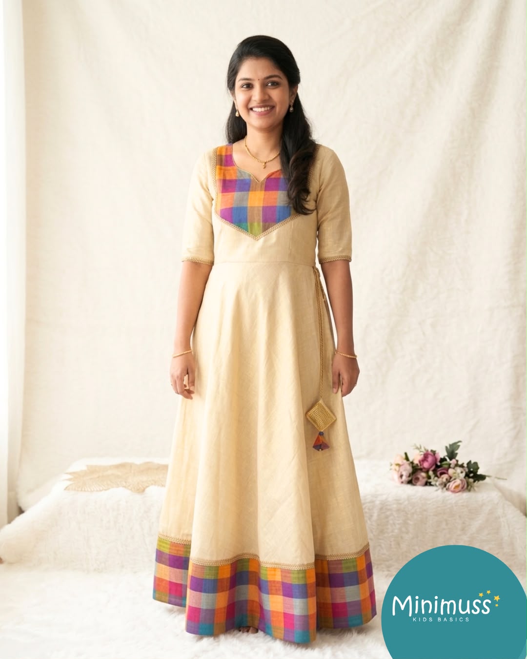 ONAM2026 -020 MADRAS CHECKS WITH KASAVU FROCK MOM DRESS