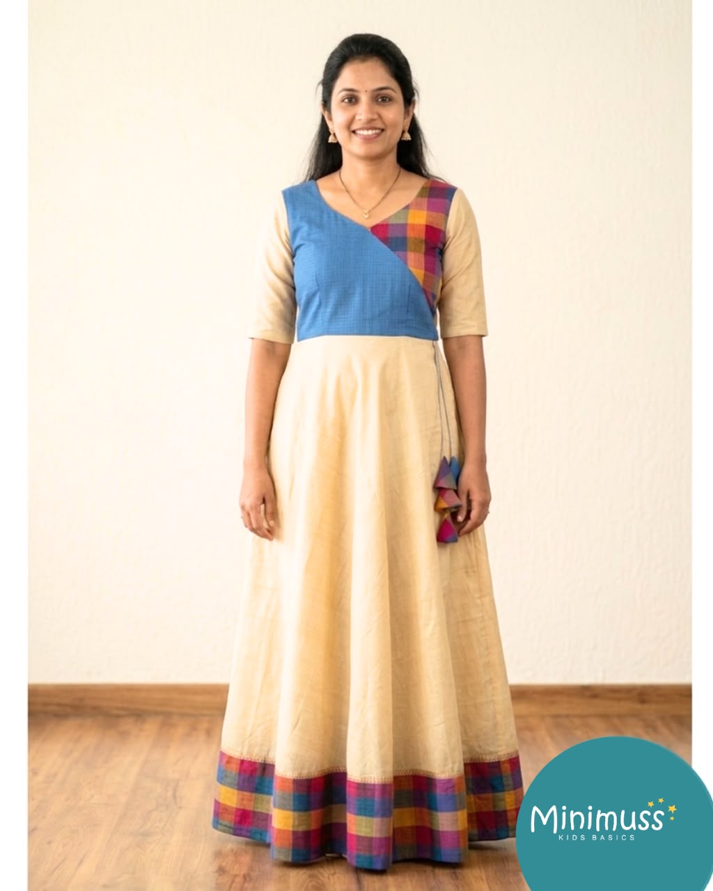 ONAM2026 -021  BLUE KOTA DORIA WITH KASAVU FROCK MOM DRESS