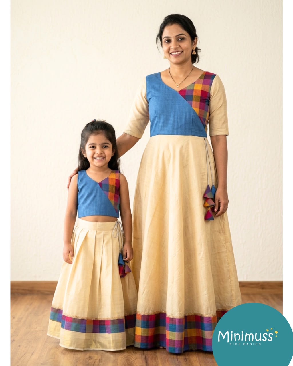 ONAM2026 -021  BLUE KOTA DORIA WITH KASAVU FROCK MOM DRESS