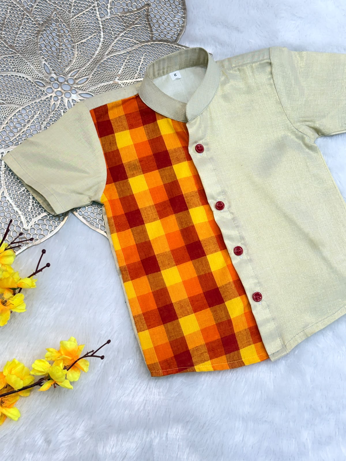 ONAM2026 -O30-YELLOW MADRAS CHECKS  SHIRT