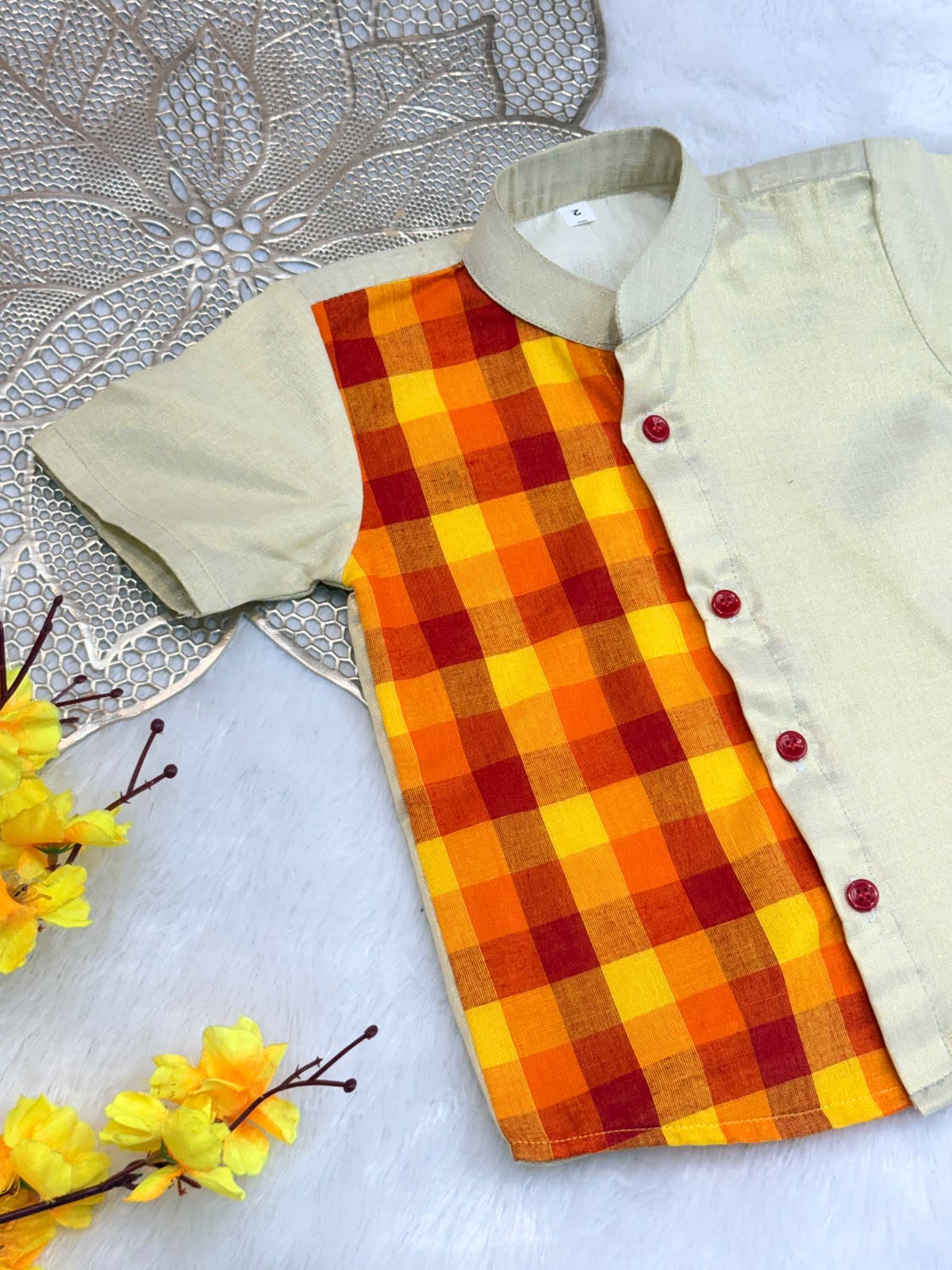 ONAM2026 -O30-YELLOW MADRAS CHECKS  SHIRT
