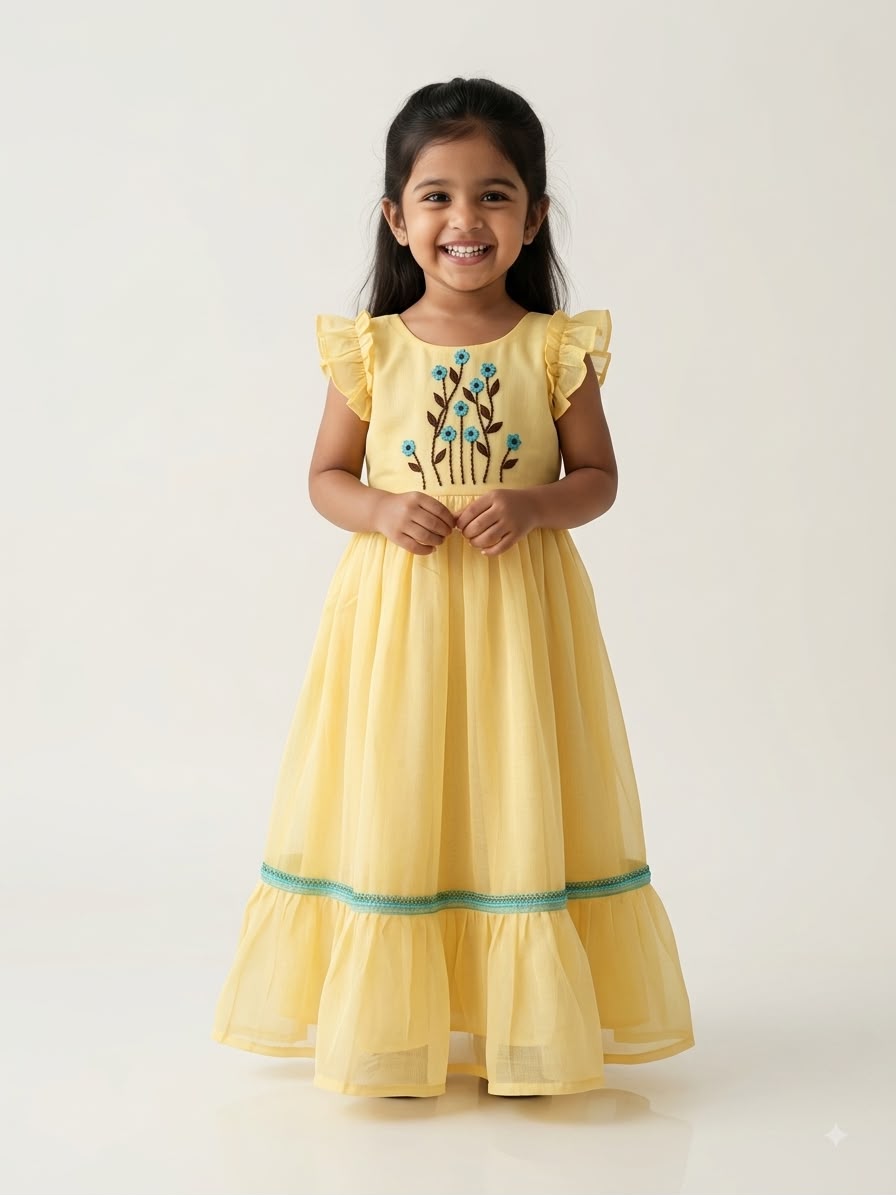 BABY BLOOM -GK002- YELLOW EMBROIDERY FROCK