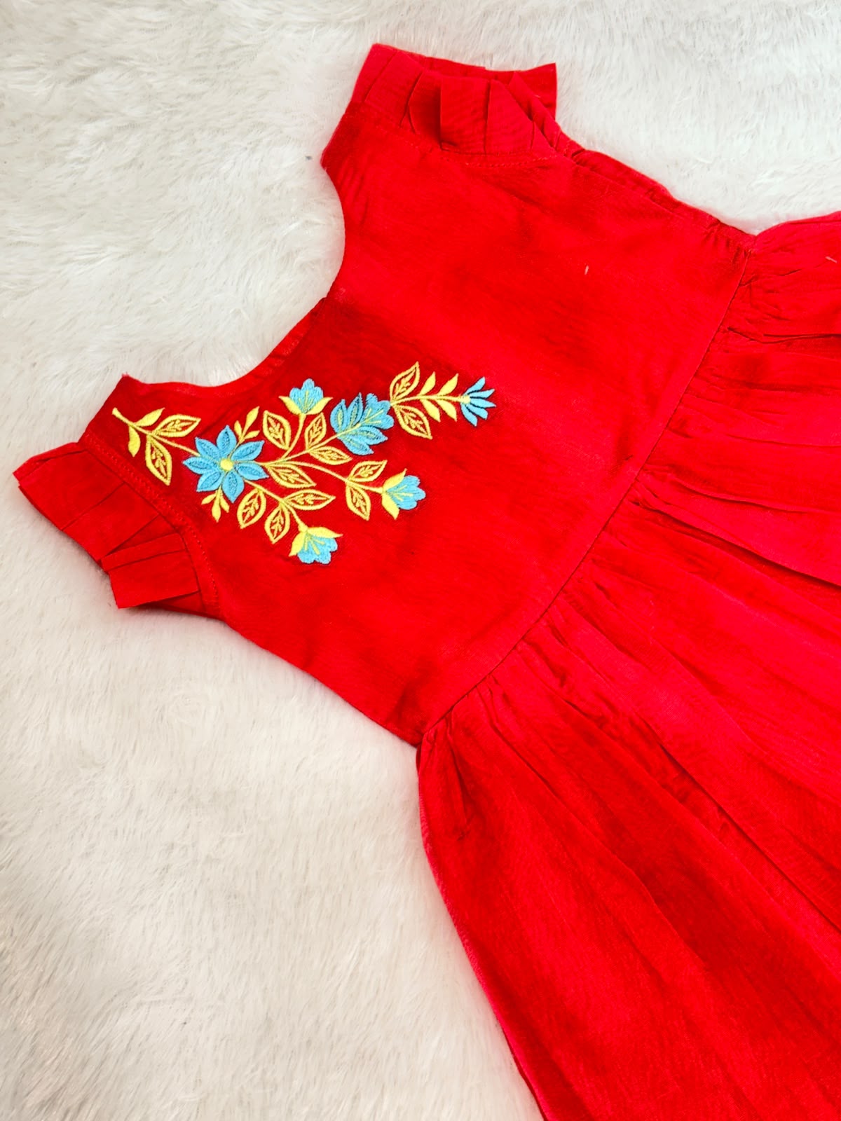 BABY BLOOM -GK004- TOMATO PINK EMBROIDERY FROCK