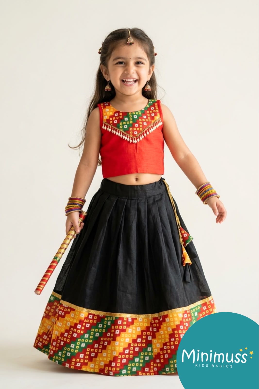 NAVRATHRI2026 -NV007-BLACK RED  DESIGNER SKIRT SET
