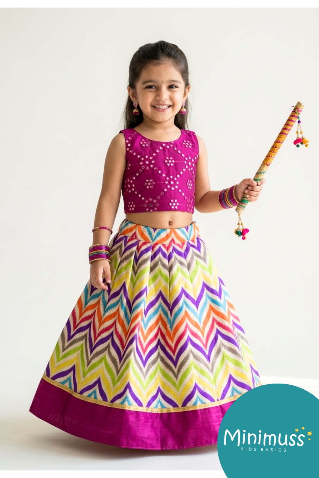 NAVRATHRI2026 -NV001-PINK MIRROR DESIGNER SKIRT SET