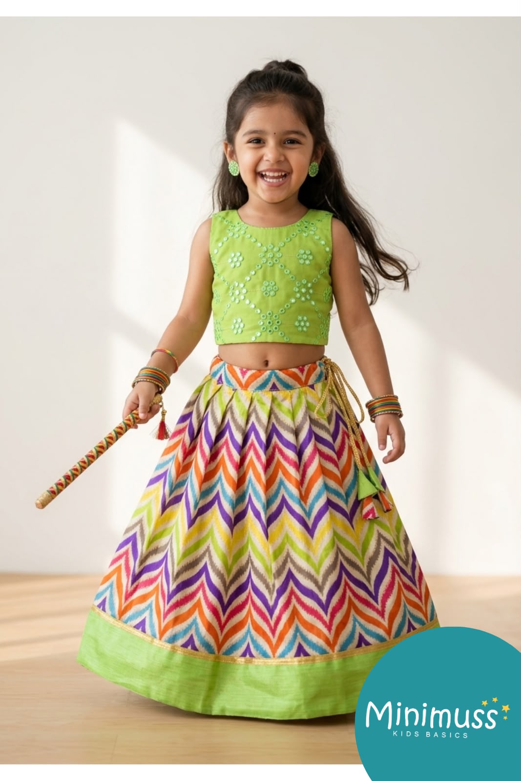 NAVRATHRI2026 -NV002-GREEN MIRROR DESIGNER SKIRT SET