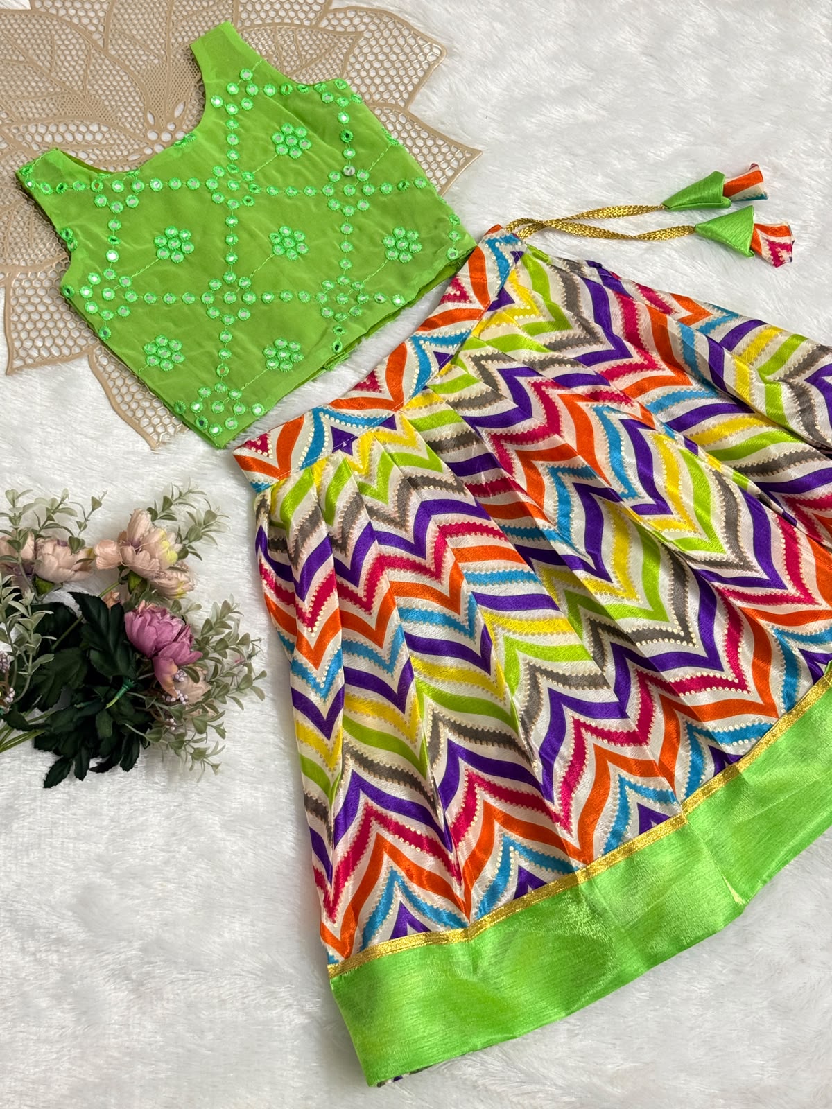 NAVRATHRI2026 -NV002-GREEN MIRROR DESIGNER SKIRT SET