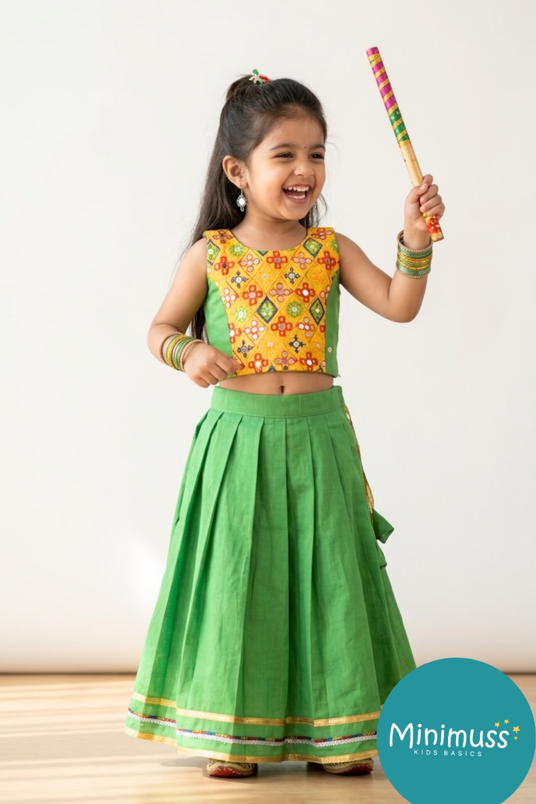 NAVRATHRI2026 -NV004-LEAF GREEN DESIGNER SKIRT SET