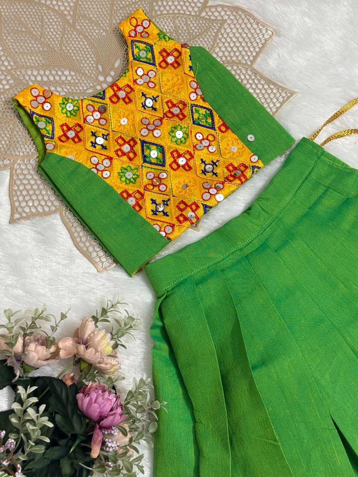 NAVRATHRI2026 -NV004-LEAF GREEN DESIGNER SKIRT SET