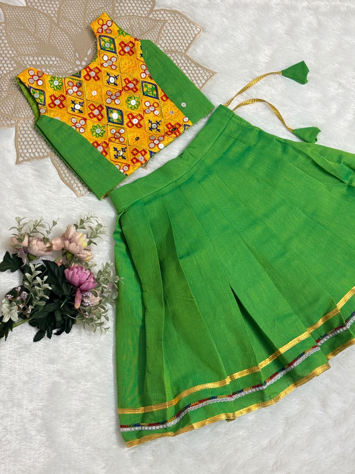 NAVRATHRI2026 -NV004-LEAF GREEN DESIGNER SKIRT SET
