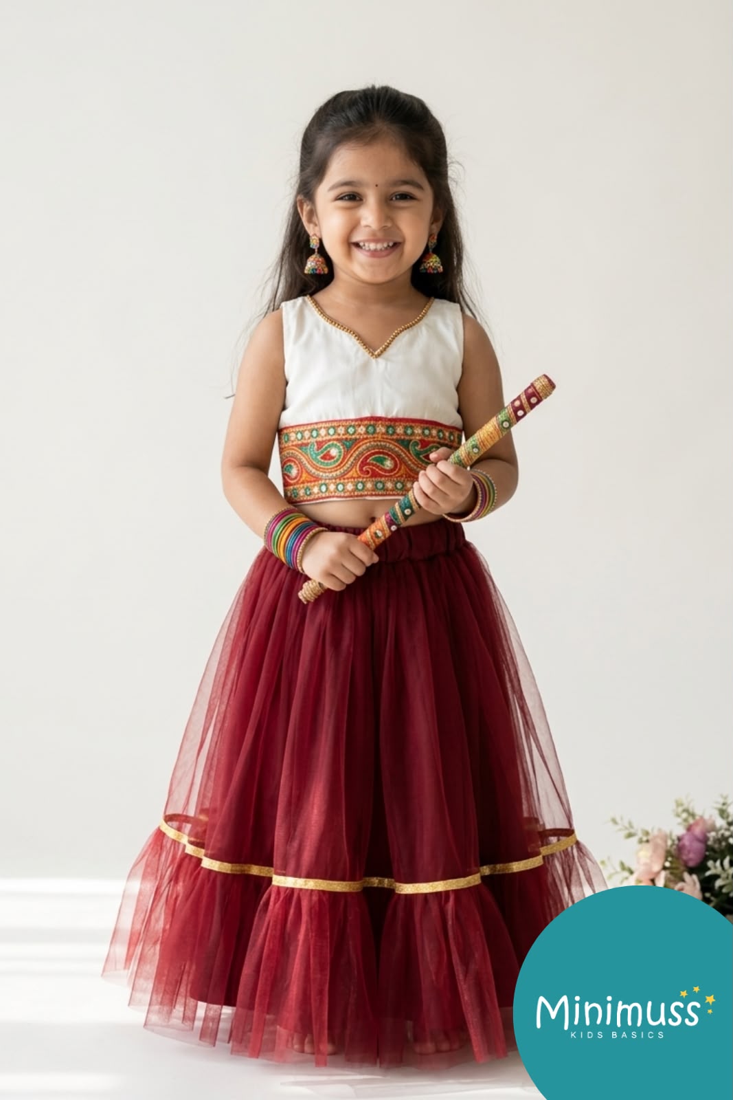 NAVRATHRI2026 -NV005-HALFWHITE MAROON DESIGNER SKIRT SET