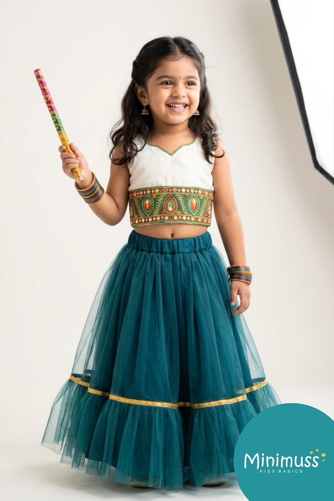 NAVRATHRI2026 -NV006-HALFWHITE TEAL  DESIGNER SKIRT SET