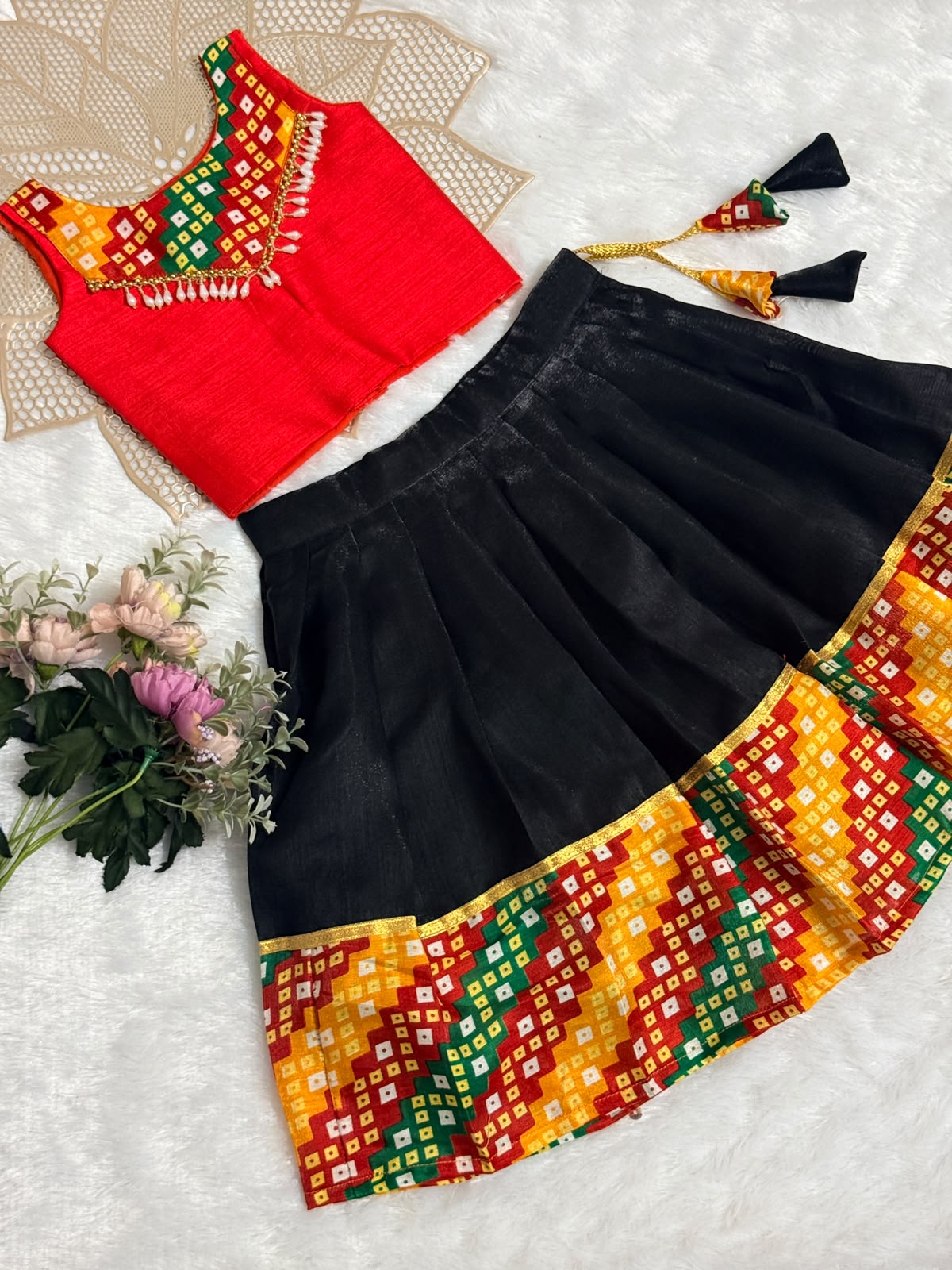 NAVRATHRI2026 -NV007-BLACK RED  DESIGNER SKIRT SET