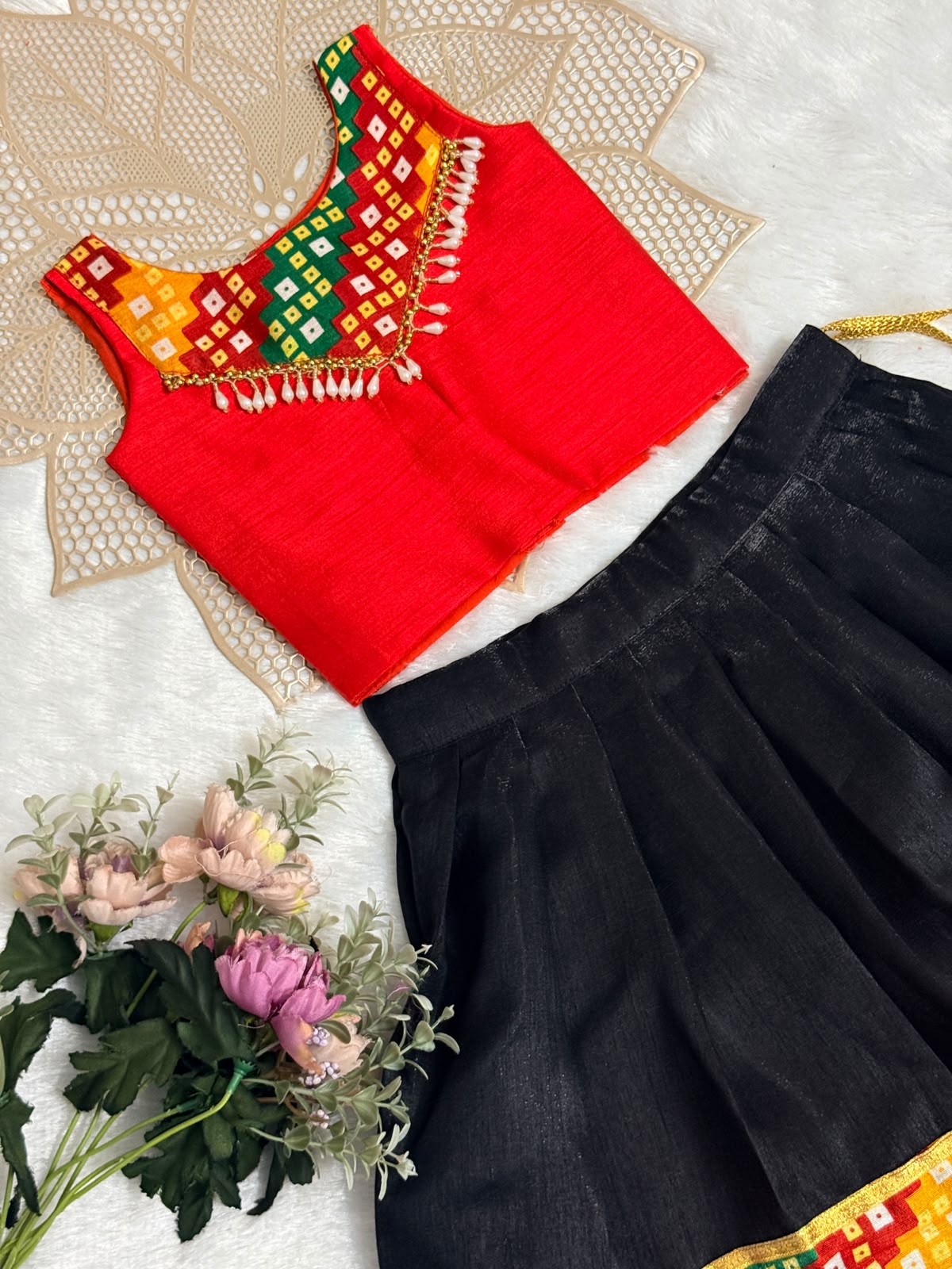 NAVRATHRI2026 -NV007-BLACK RED  DESIGNER SKIRT SET