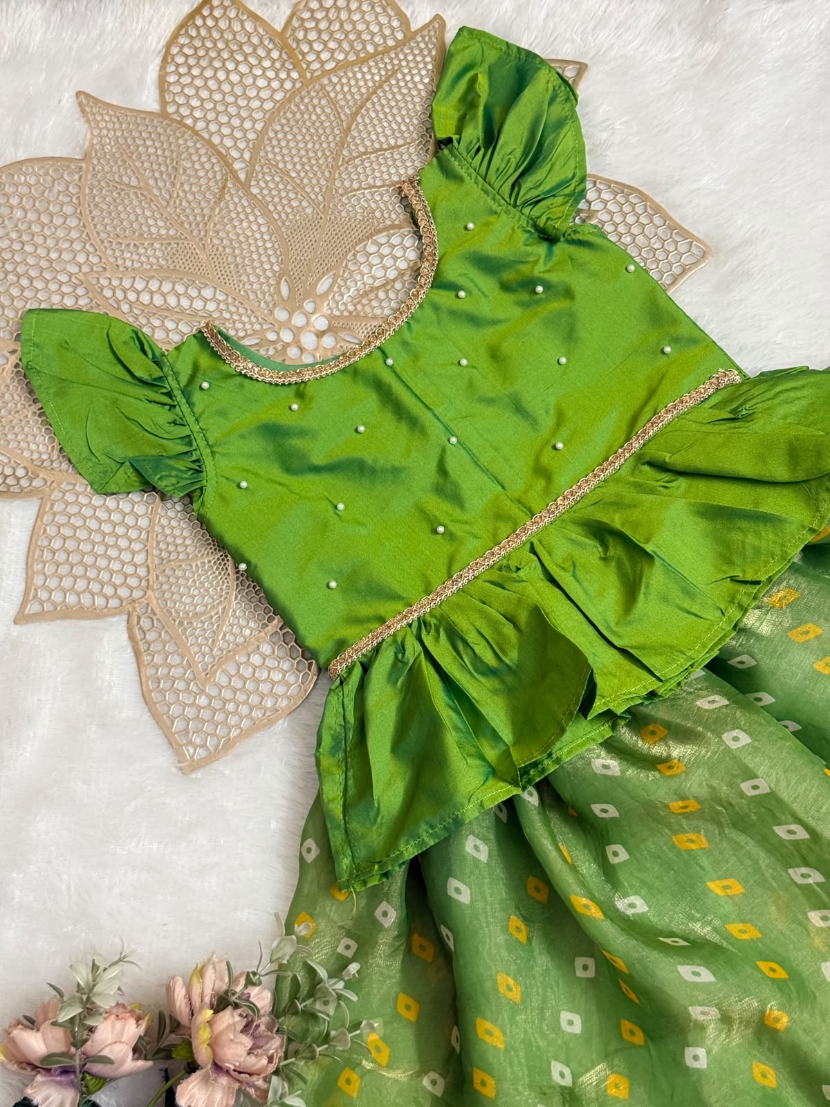 NAVRATHRI2026 -NV012-GREEN BHANDHINI SKIRT SET