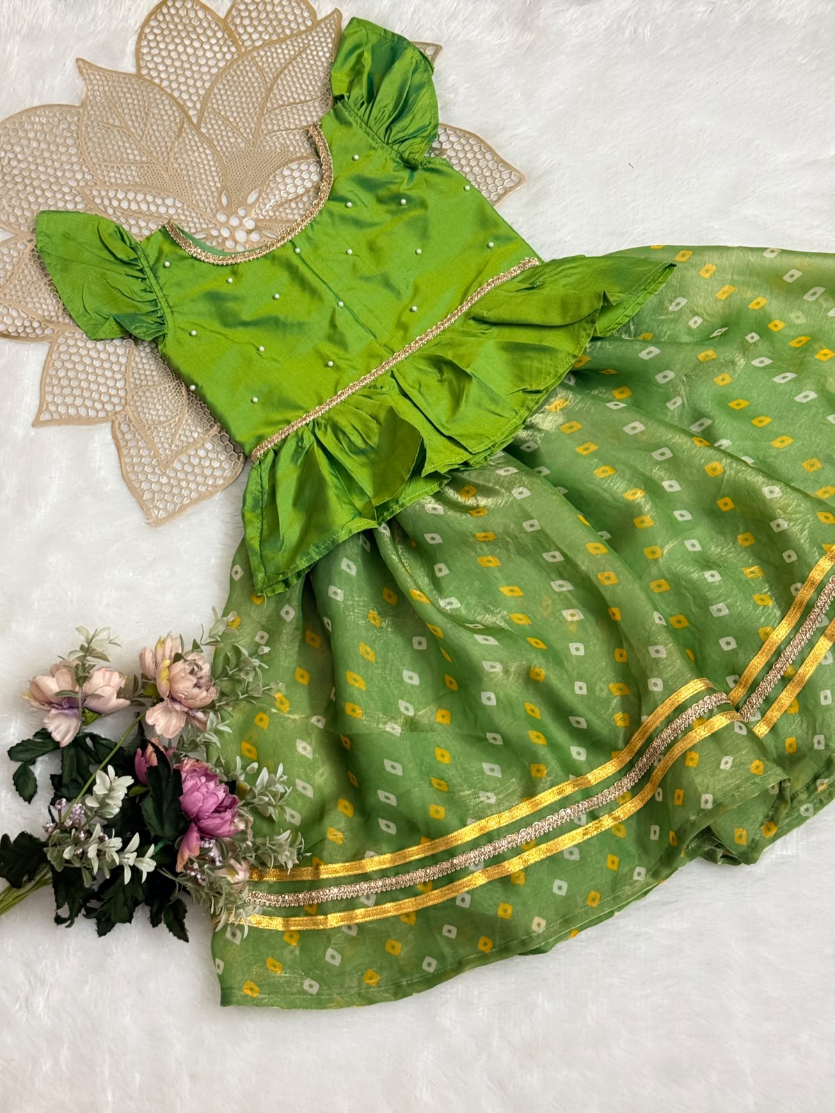 NAVRATHRI2026 -NV012-GREEN BHANDHINI SKIRT SET