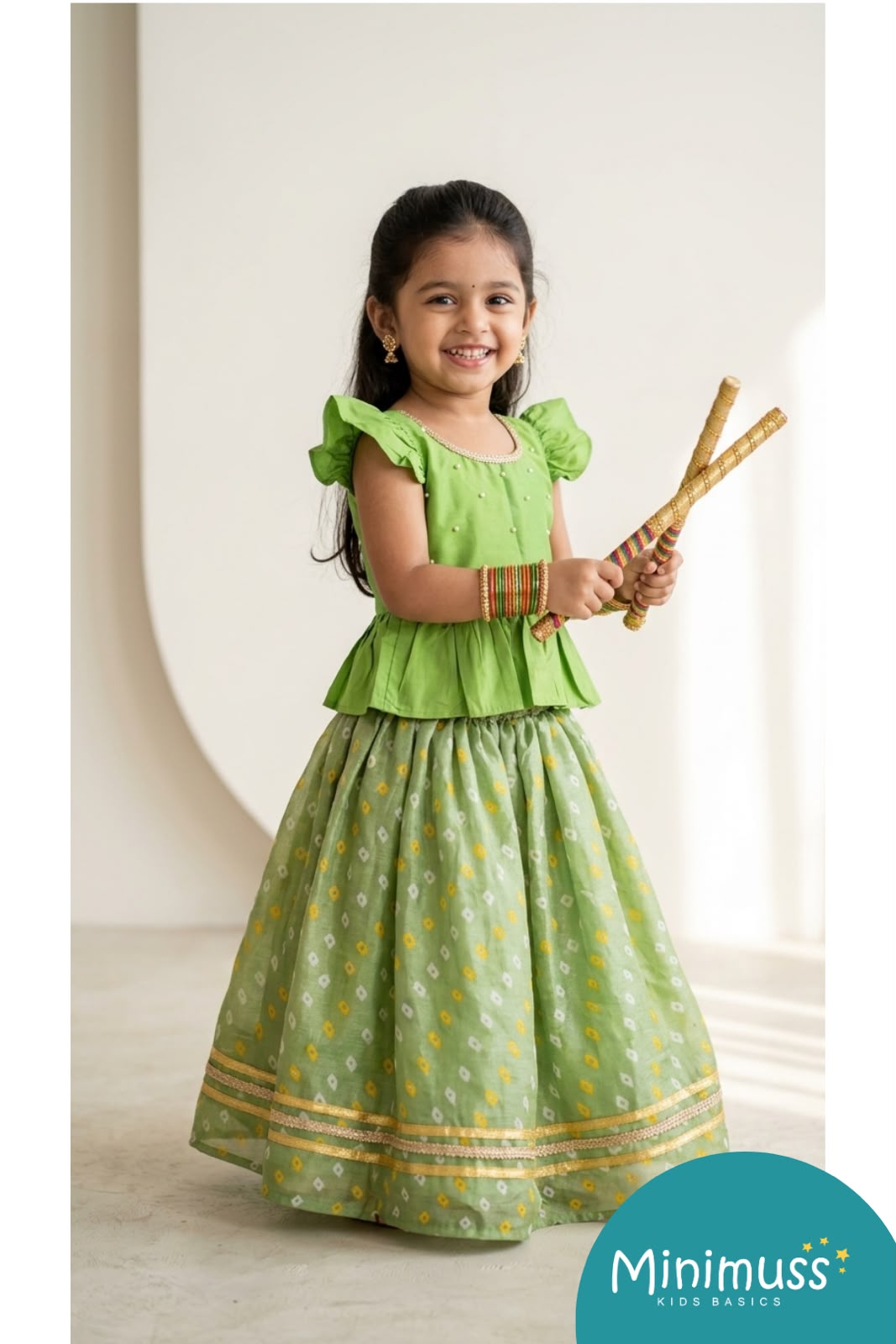 NAVRATHRI2026 -NV012-GREEN BHANDHINI SKIRT SET