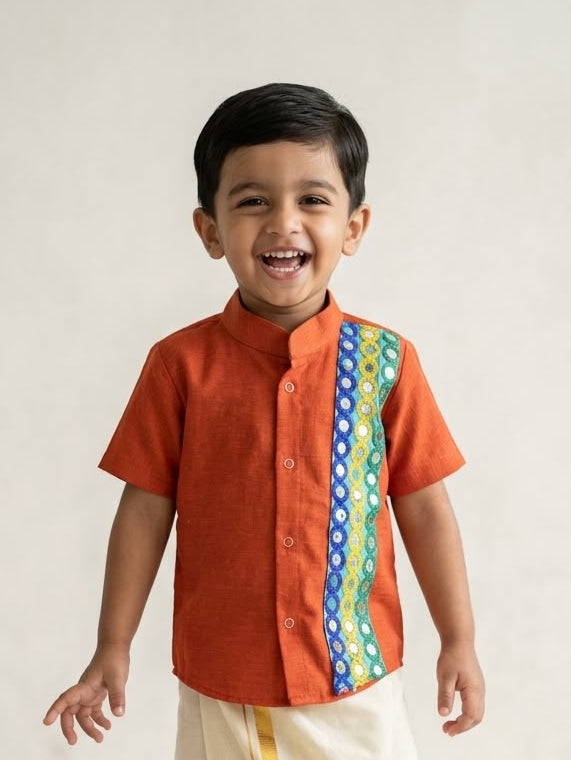 NAVRATHRI2026 -NV010- RED SHISHA EMBROIDERY SHIRT