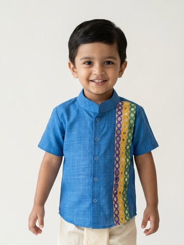 NAVRATHRI2026 -NV011- BLUE  SHISHA EMBROIDERY SHIRT