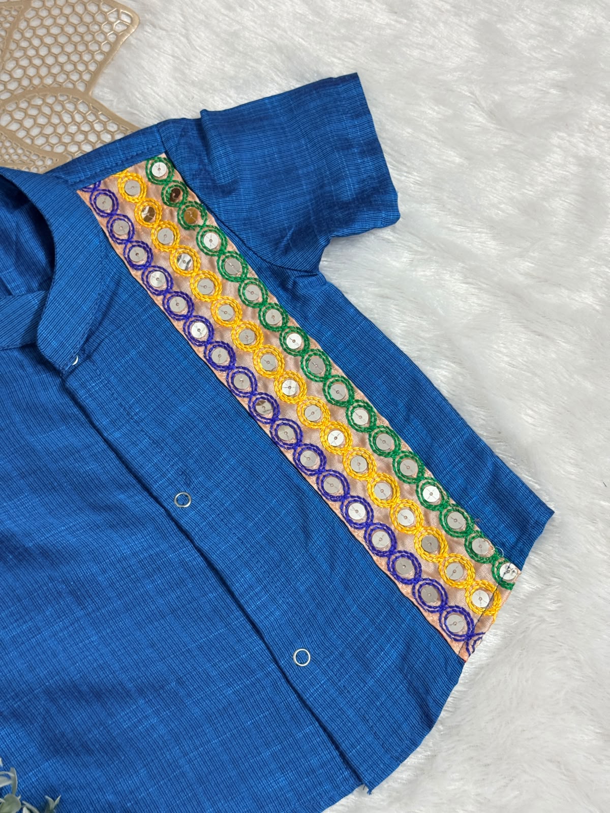 NAVRATHRI2026 -NV011- BLUE  SHISHA EMBROIDERY SHIRT