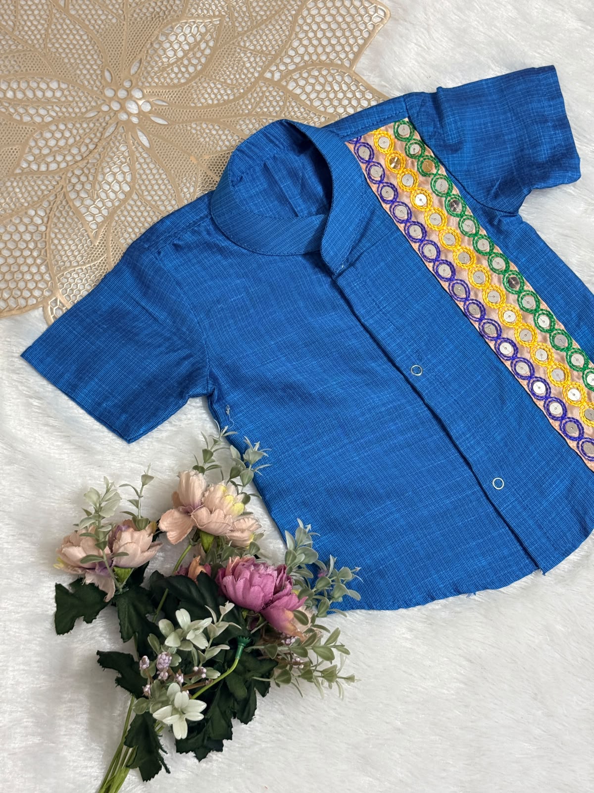 NAVRATHRI2026 -NV011- BLUE  SHISHA EMBROIDERY SHIRT
