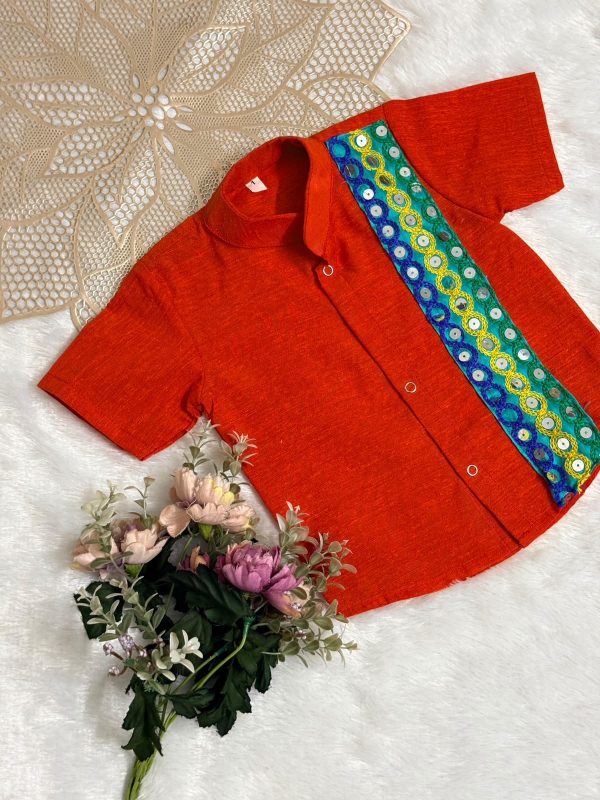 NAVRATHRI2026 -NV010- RED SHISHA EMBROIDERY SHIRT