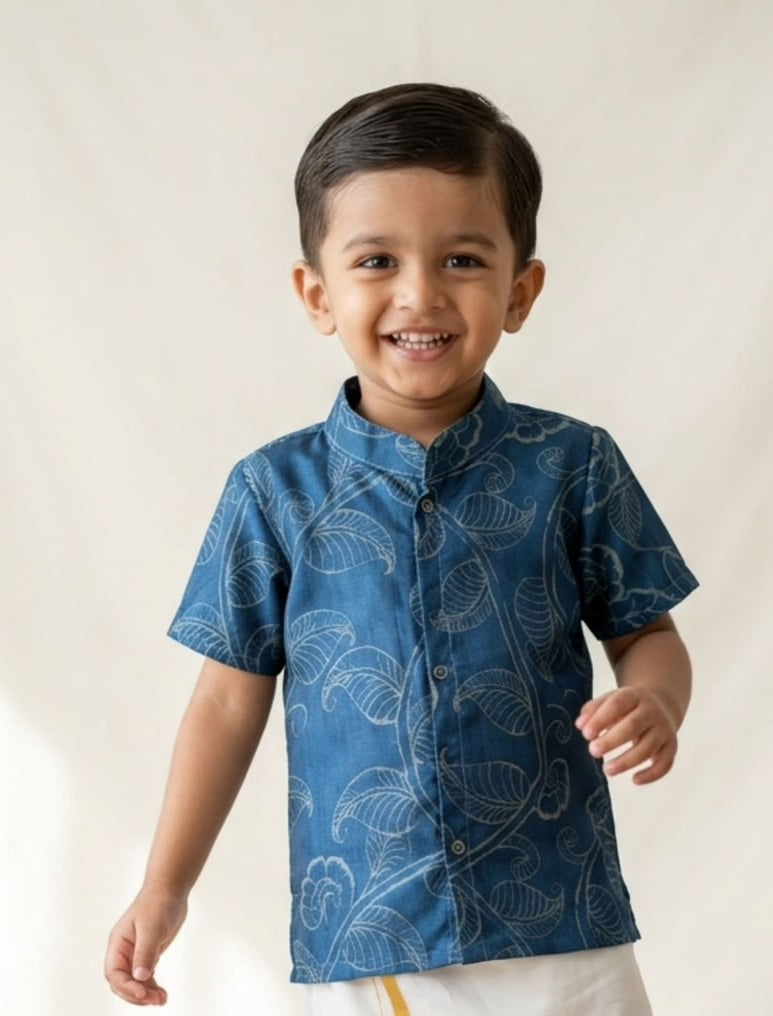 DIWALI2026 -DWB002- INDIGO FLORAL SHIRT