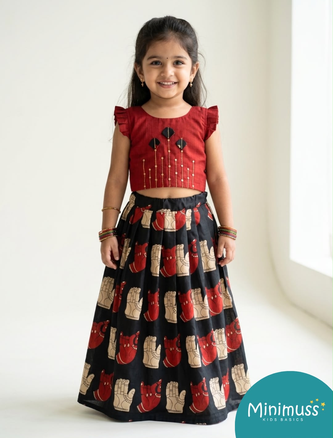 DIWALI2026 -DWG004-BLACK RED SKIRT SET