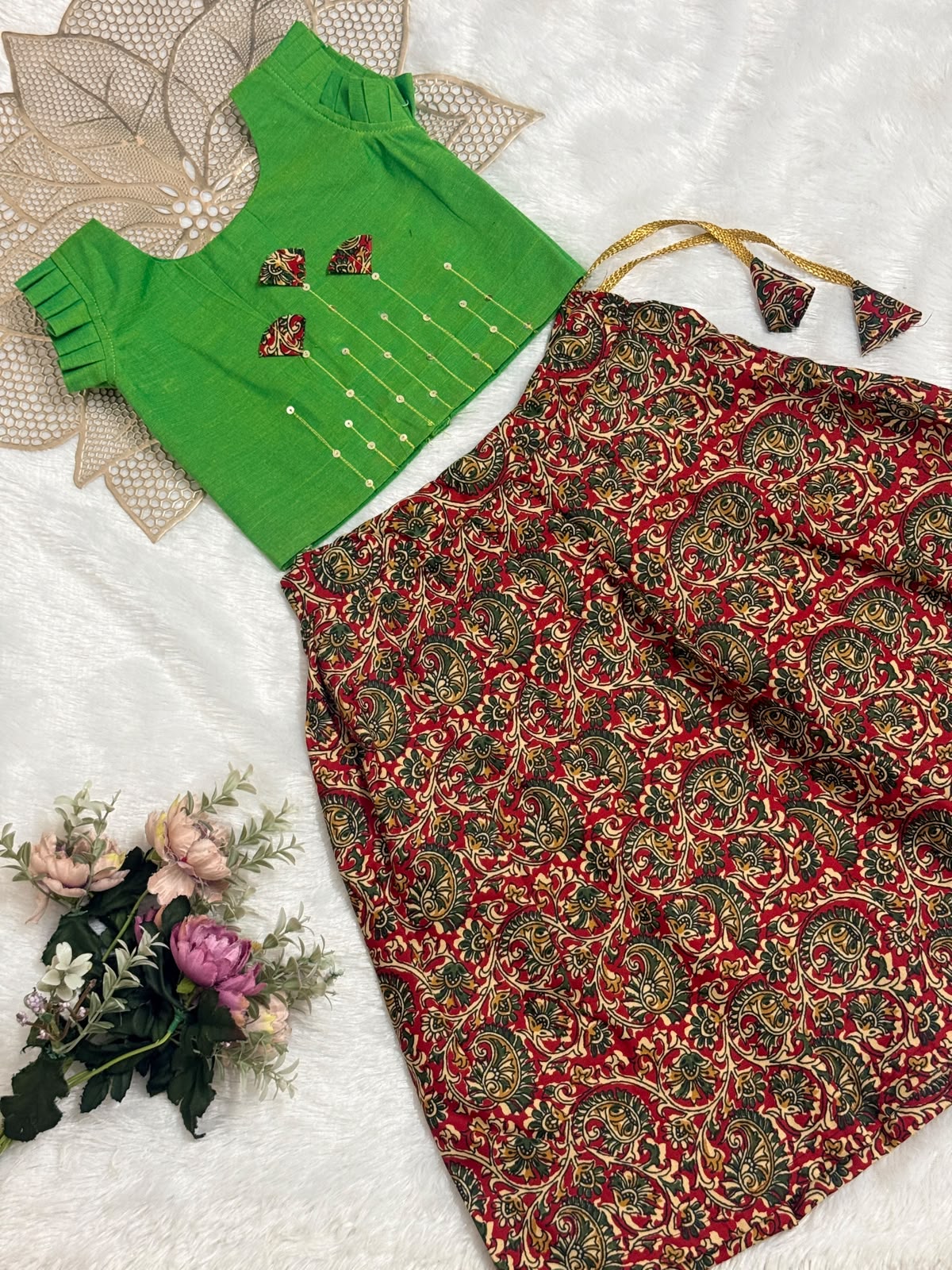 DIWALI2026 -DWG006-GREEN RED SKIRT SET