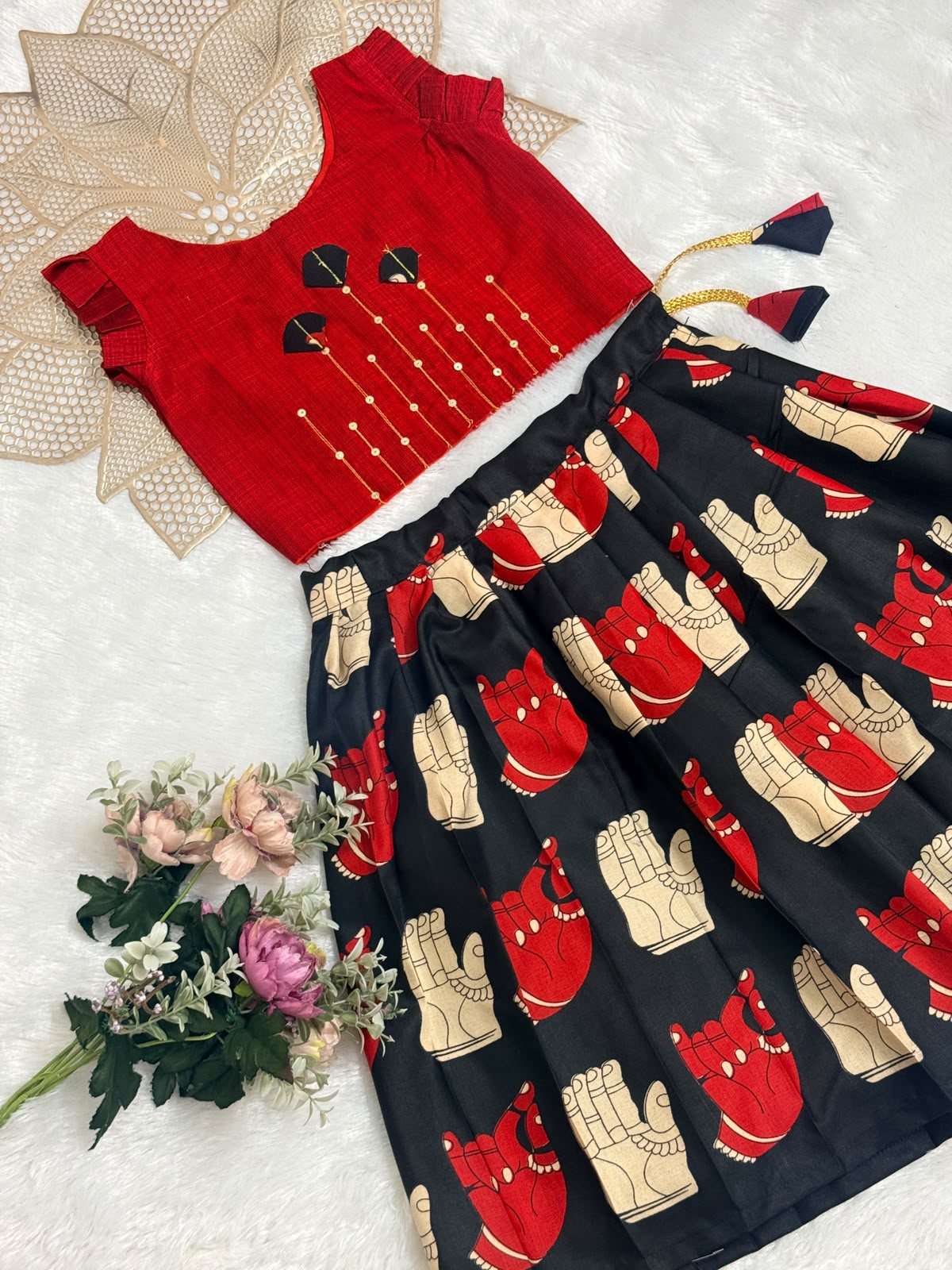 DIWALI2026 -DWG004-BLACK RED SKIRT SET