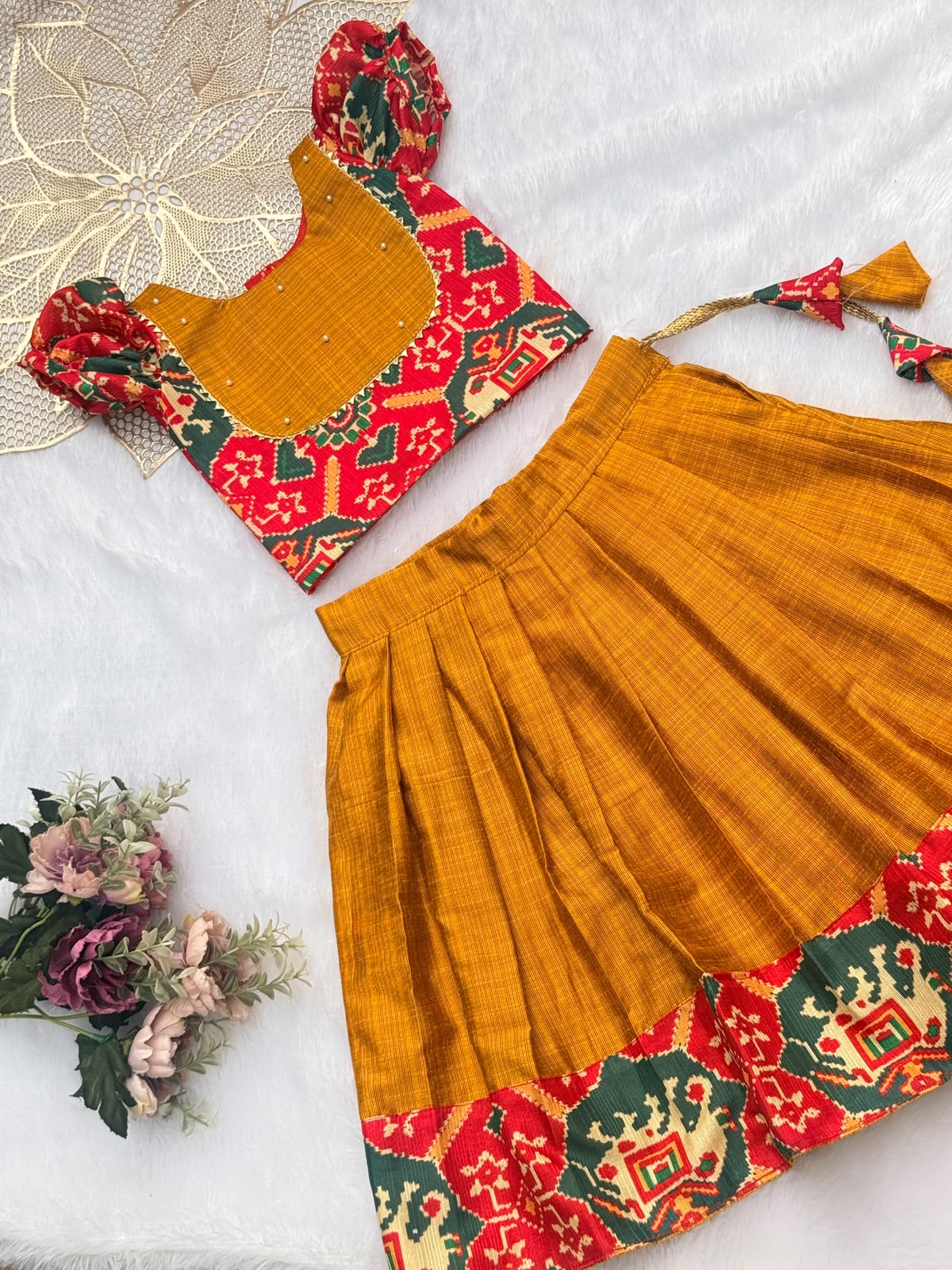 DIWALI2026 -DWG08-RED YELLOW PATOLA SKIRT SET