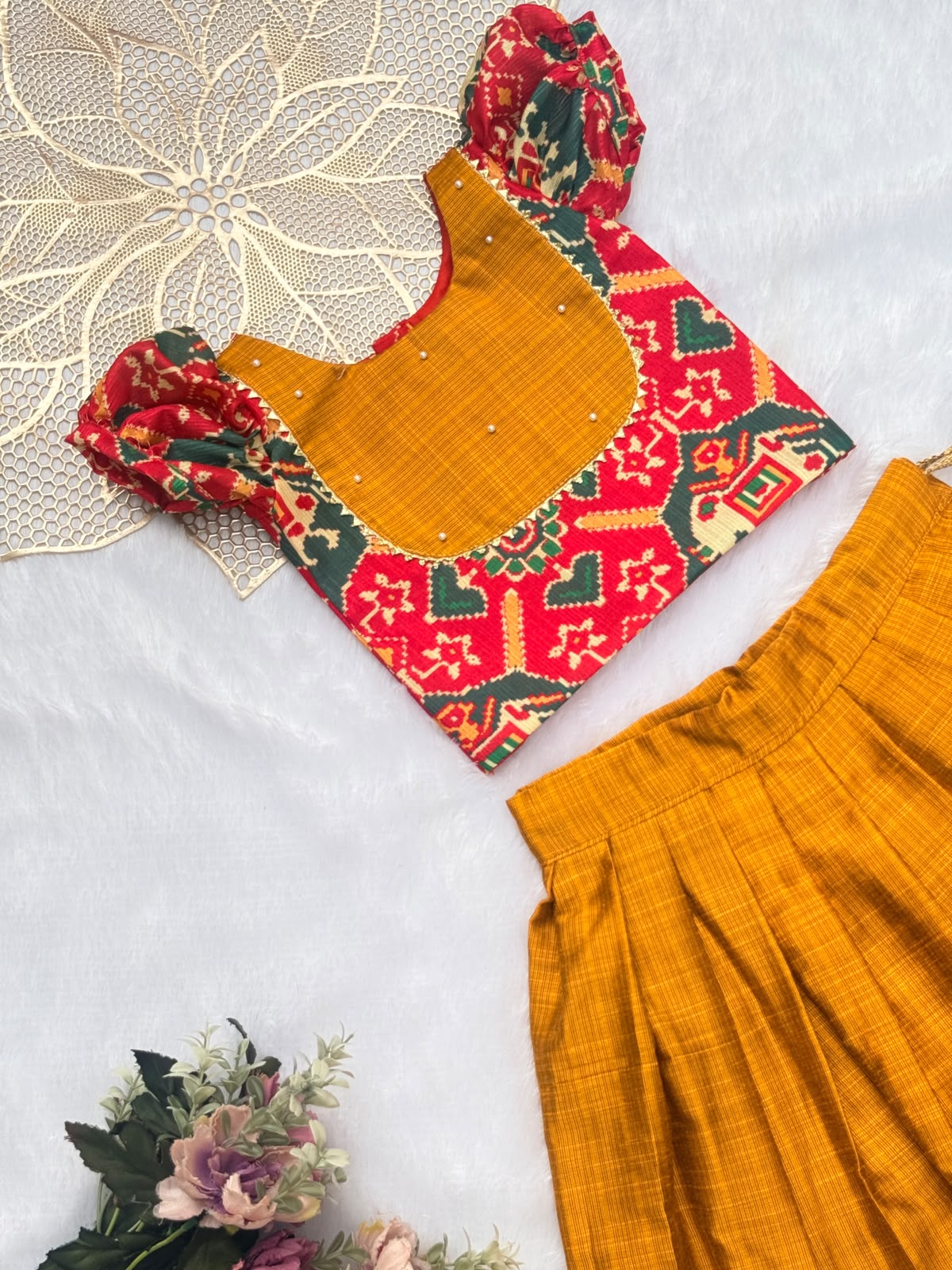 DIWALI2026 -DWG08-RED YELLOW PATOLA SKIRT SET