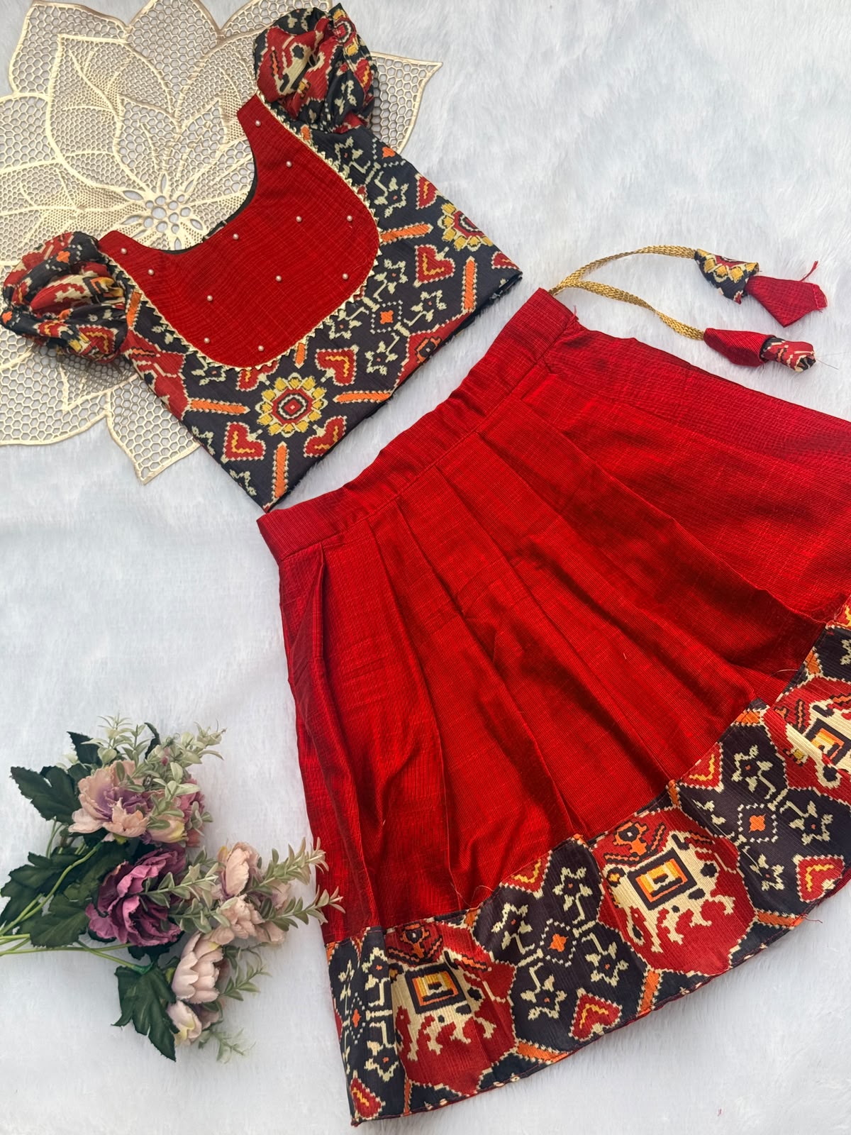 DIWALI2026 -DWG07-BLACK RED PATOLA SKIRT SET