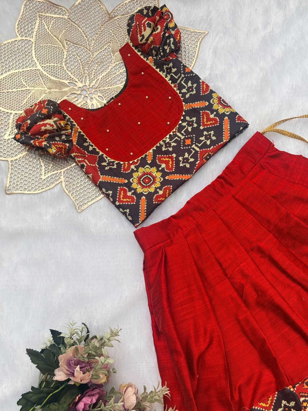 DIWALI2026 -DWG07-BLACK RED PATOLA SKIRT SET
