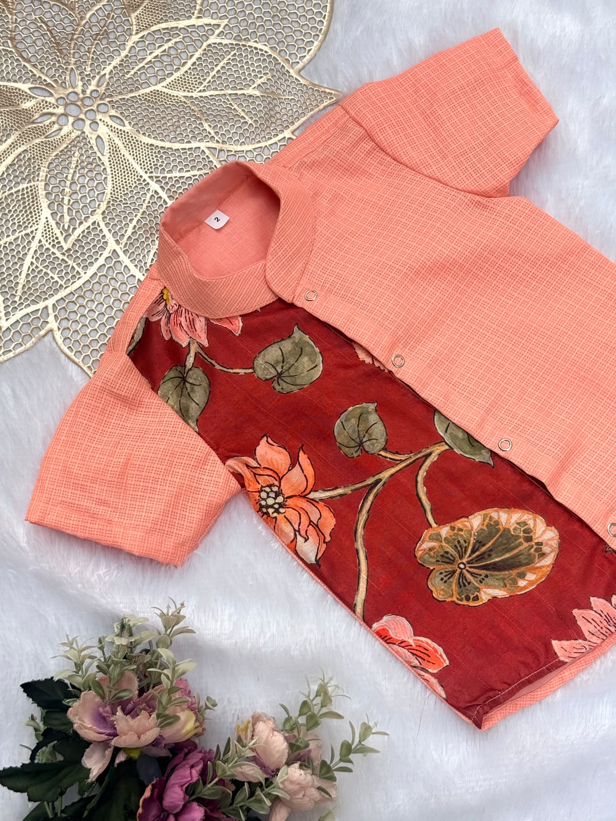 DIWALI2026 -DWB003-RUST KALAMKARI/PEACH KOTADORIA SHIRT