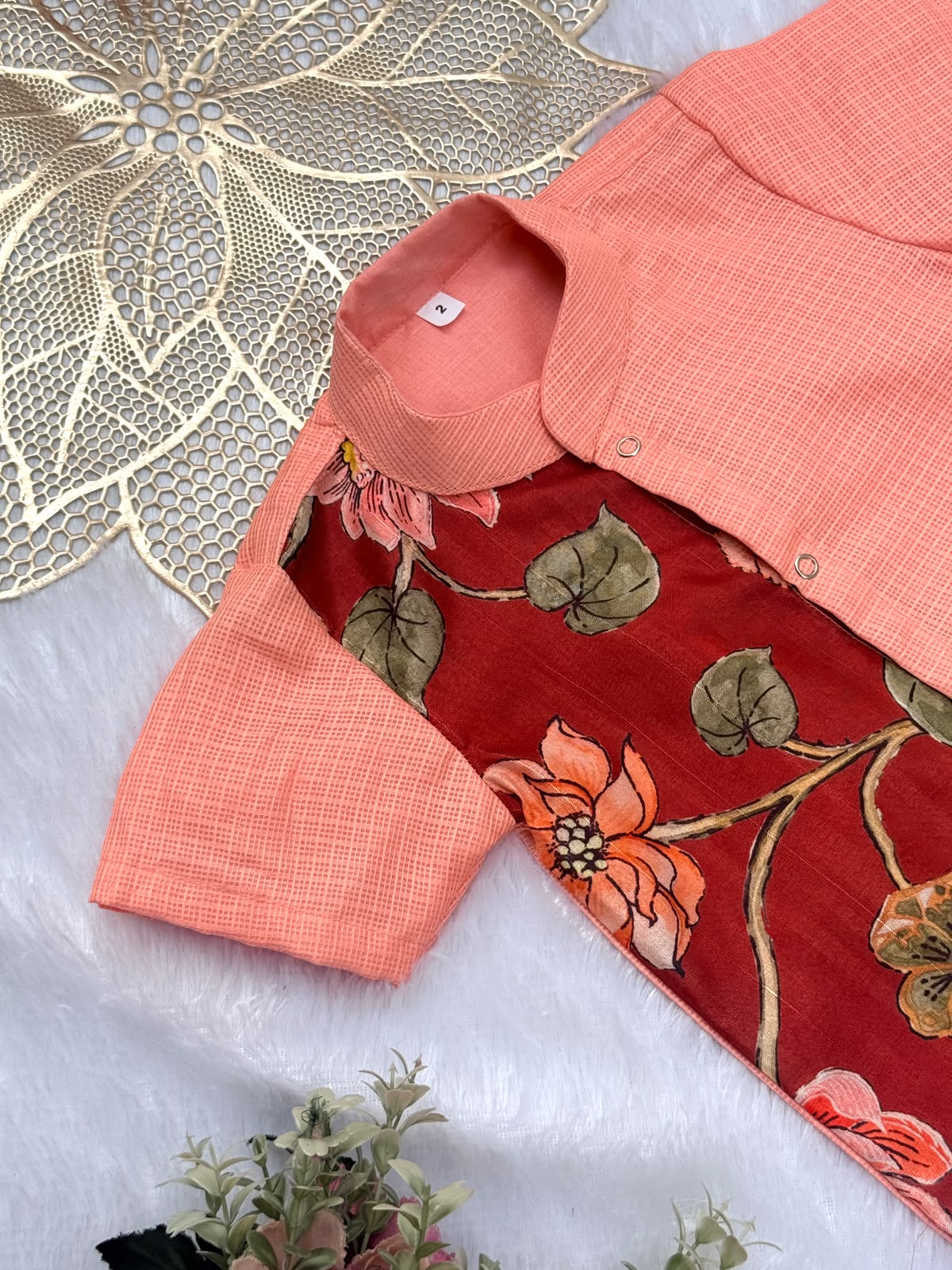 DIWALI2026 -DWB003-RUST KALAMKARI/PEACH KOTADORIA SHIRT