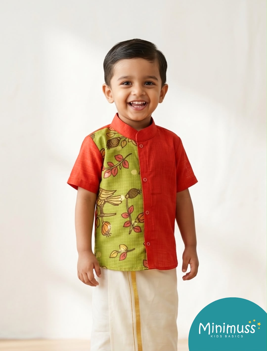 DIWALI2026 -DWB006-GREEN PRINT KOTADORIA/ RUST COTTON SHIRT