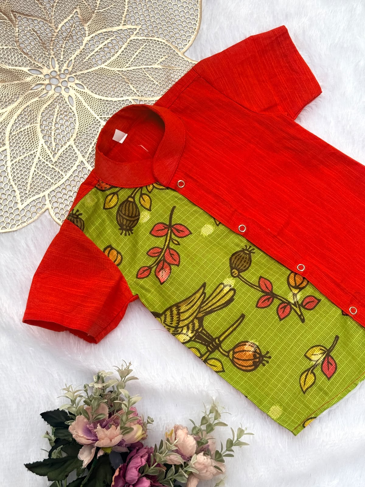 DIWALI2026 -DWB006-GREEN PRINT KOTADORIA/ RUST COTTON SHIRT