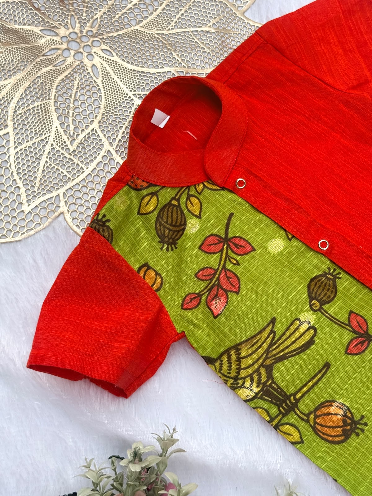 DIWALI2026 -DWB006-GREEN PRINT KOTADORIA/ RUST COTTON SHIRT