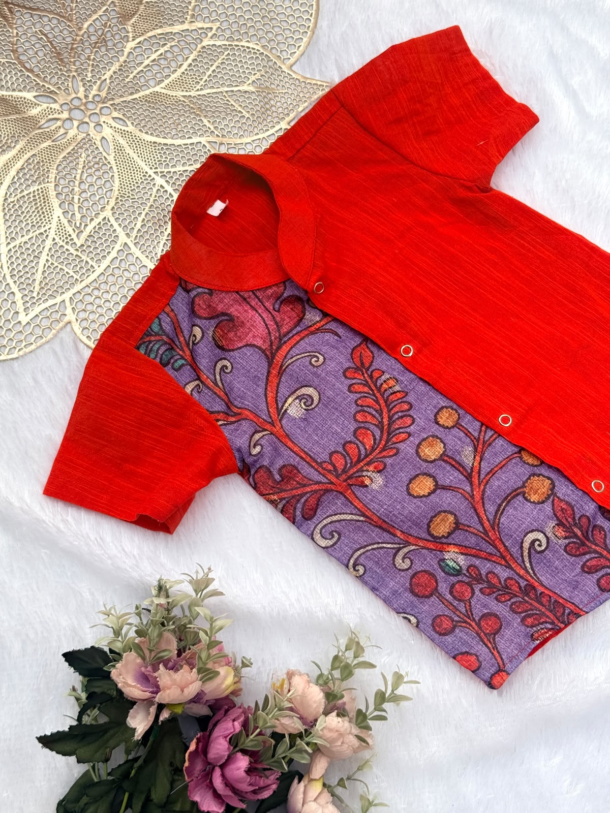 DIWALI2026 -DWB007-LAVENDER PRINT KOTADORIA/ RUST COTTON SHIRT