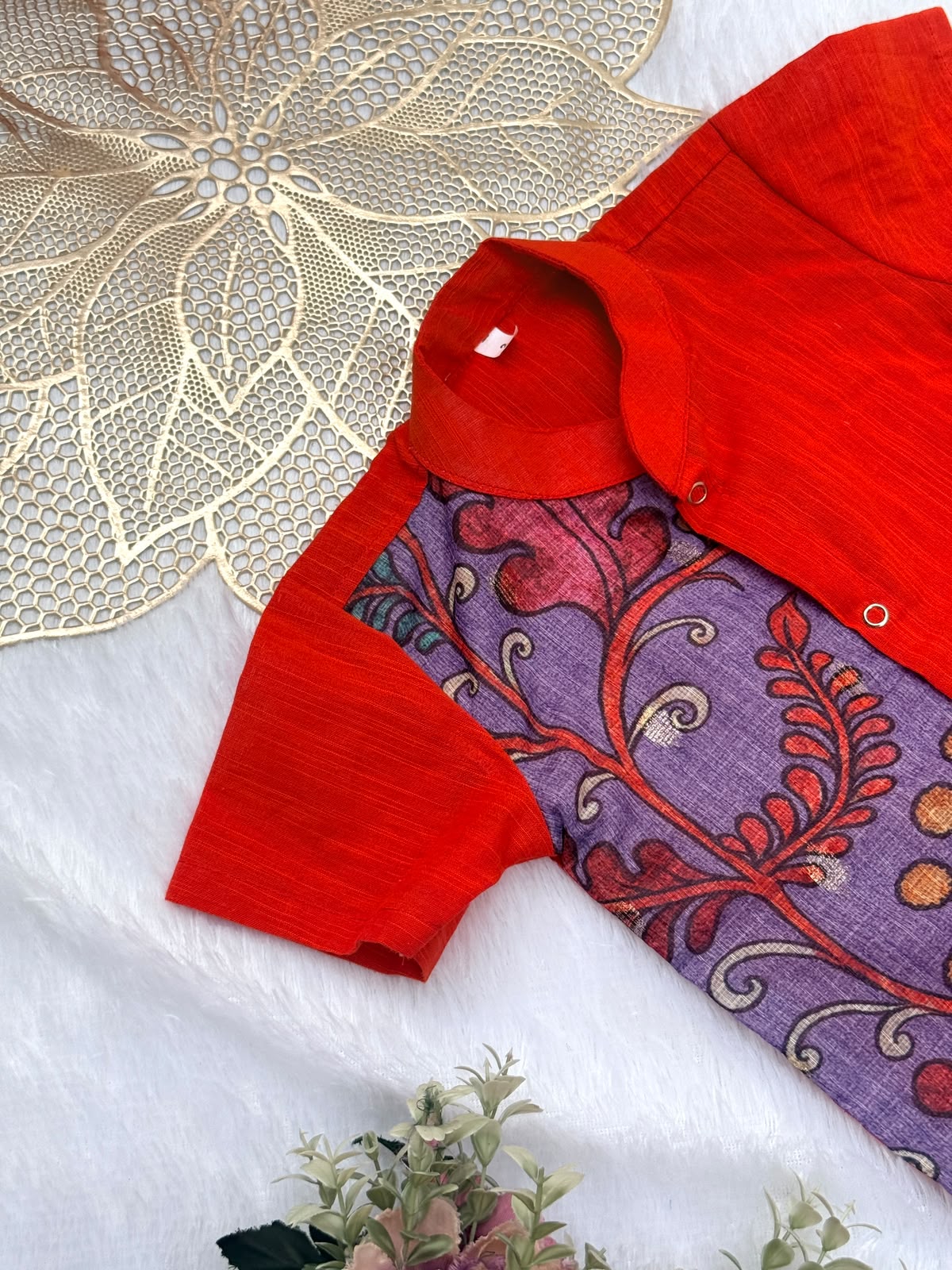 DIWALI2026 -DWB007-LAVENDER PRINT KOTADORIA/ RUST COTTON SHIRT