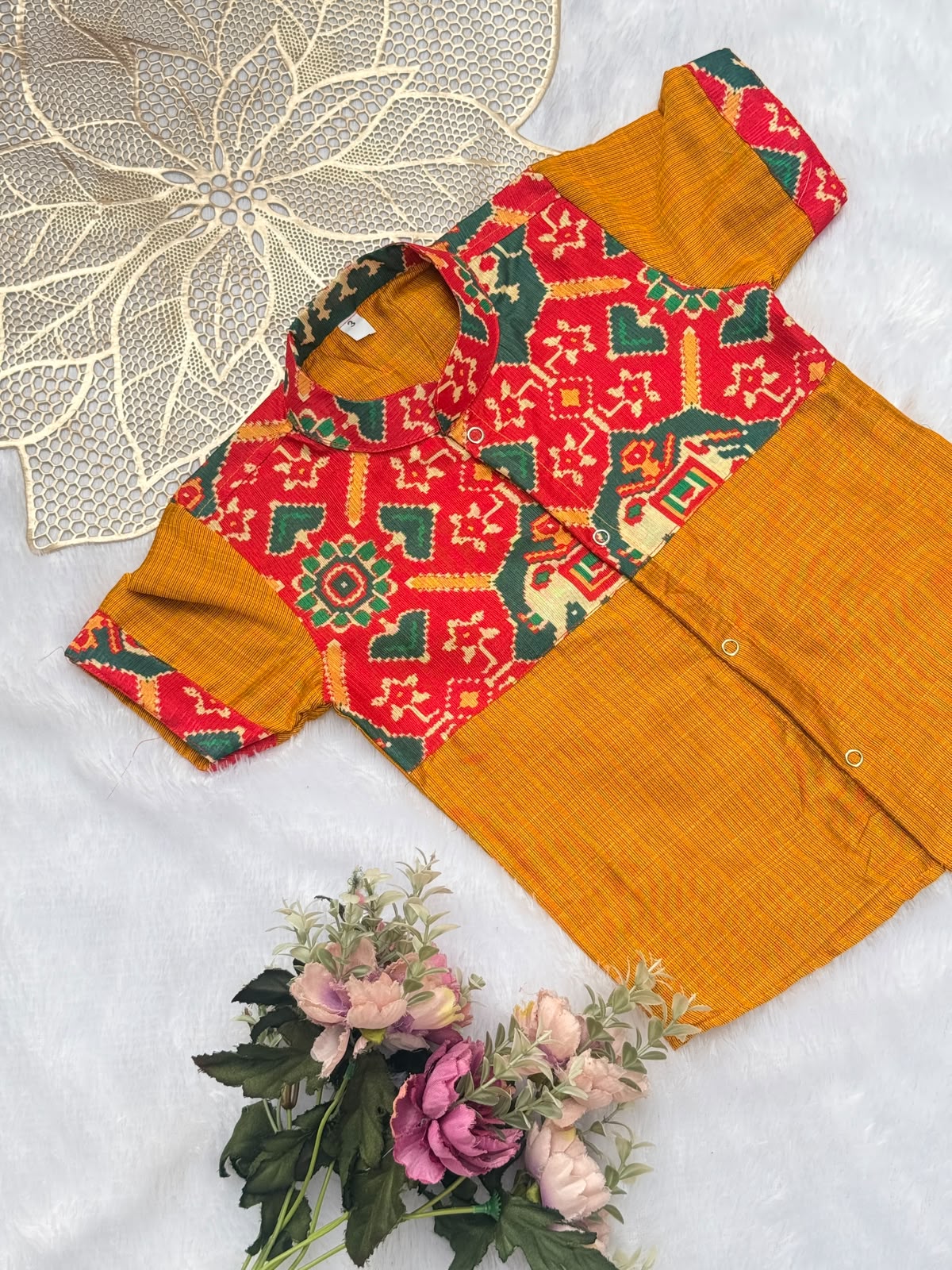 DIWALI2026 -DWB011-RED YELLOW PATOLA SHIRT
