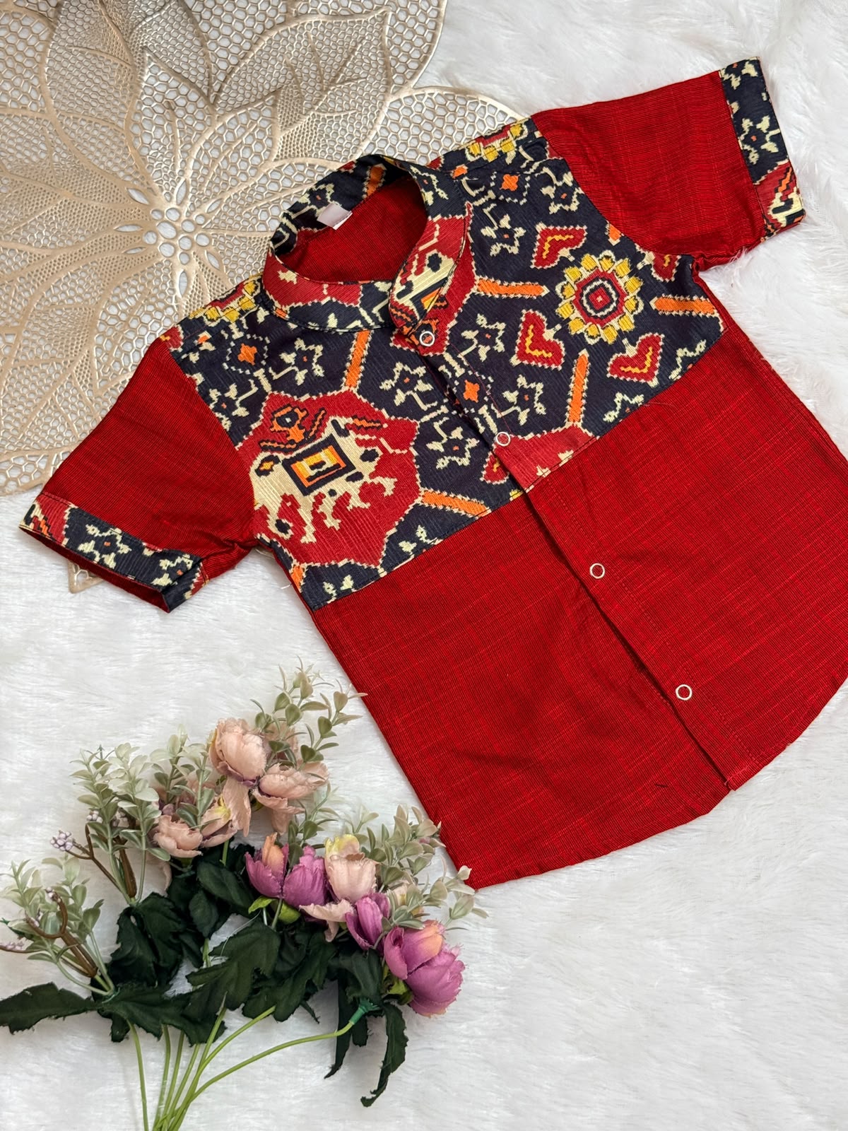 DIWALI2026 -DWB010-RED BLACK PATOLA SHIRT