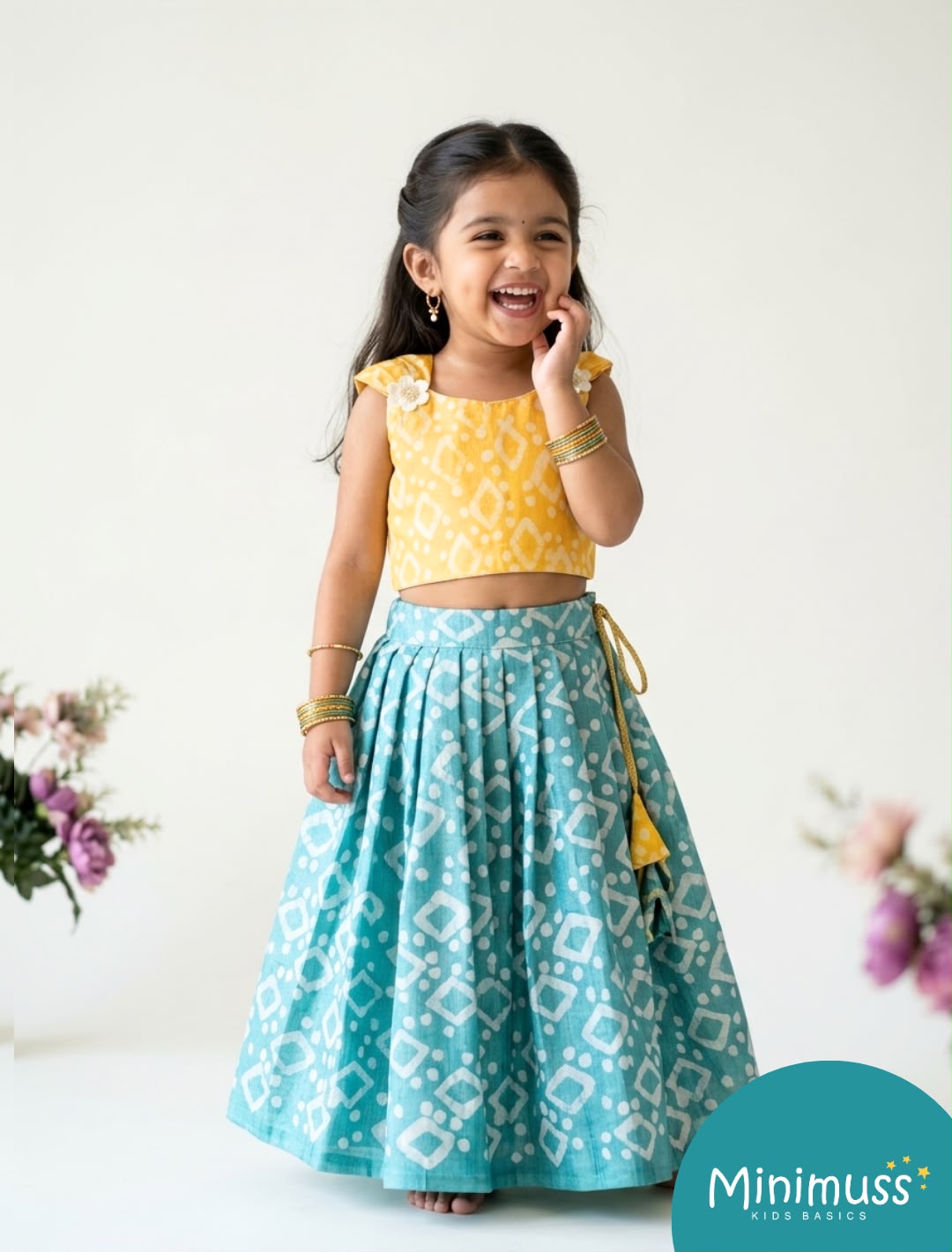 DIWALI2026 -DWG014-BATHIK YELLOW BLUE SKIRT SET