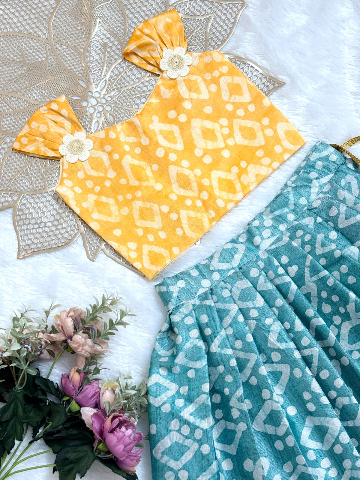 DIWALI2026 -DWG014-BATHIK YELLOW BLUE SKIRT SET