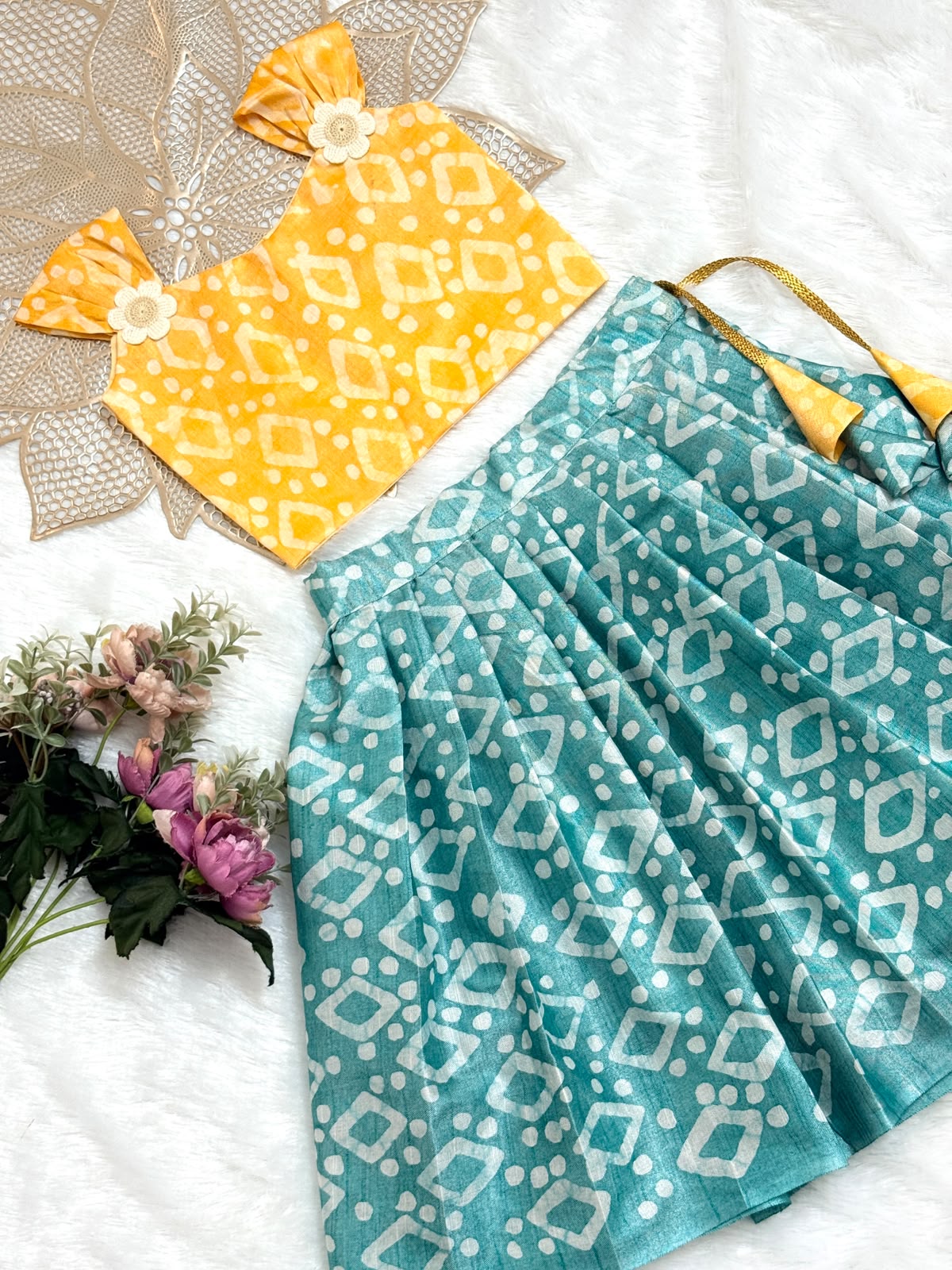 DIWALI2026 -DWG014-BATHIK YELLOW BLUE SKIRT SET